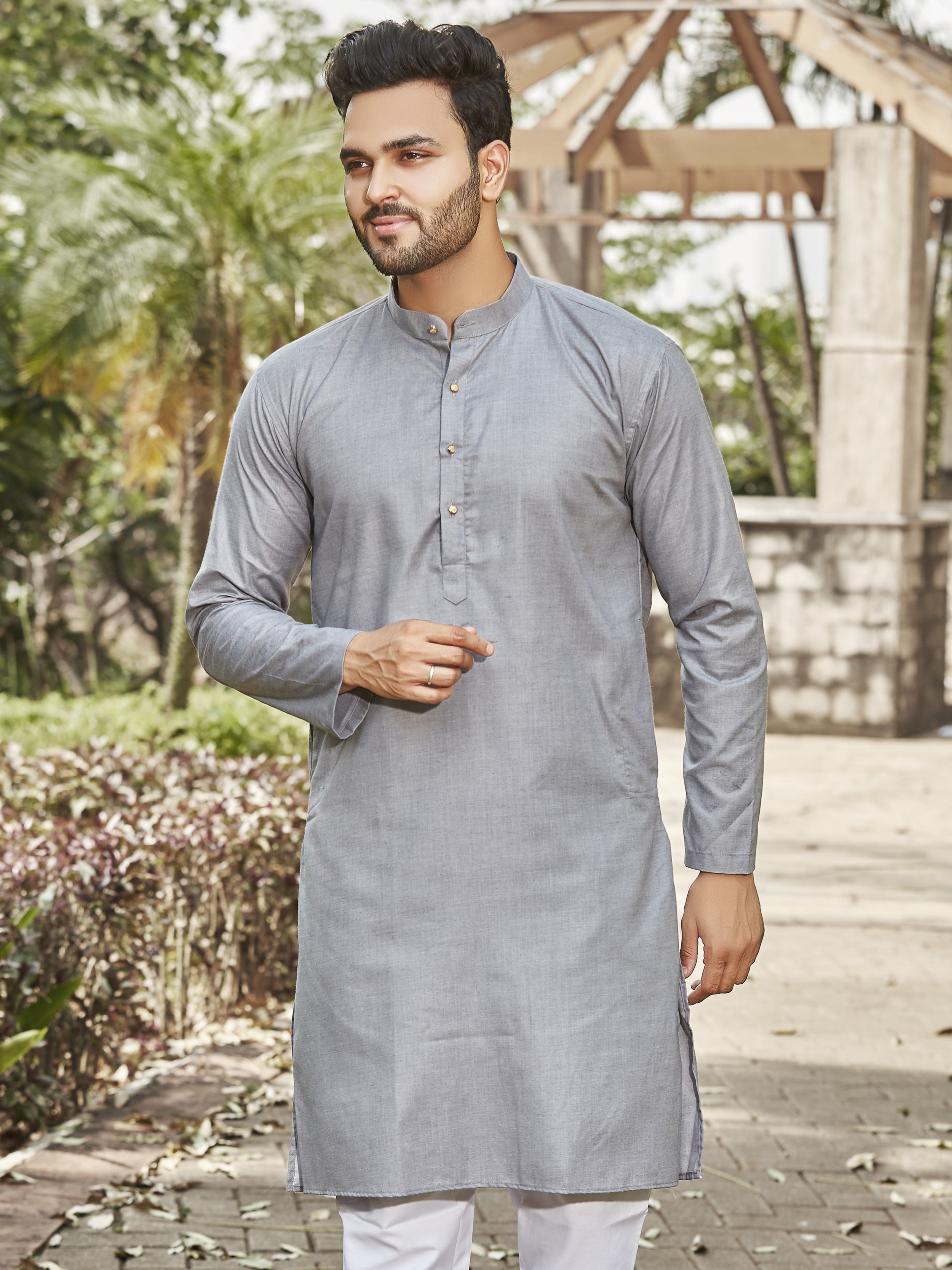 Cotton Kurta for Men - Grey | KPSGSLGRE3 | DesiQlo