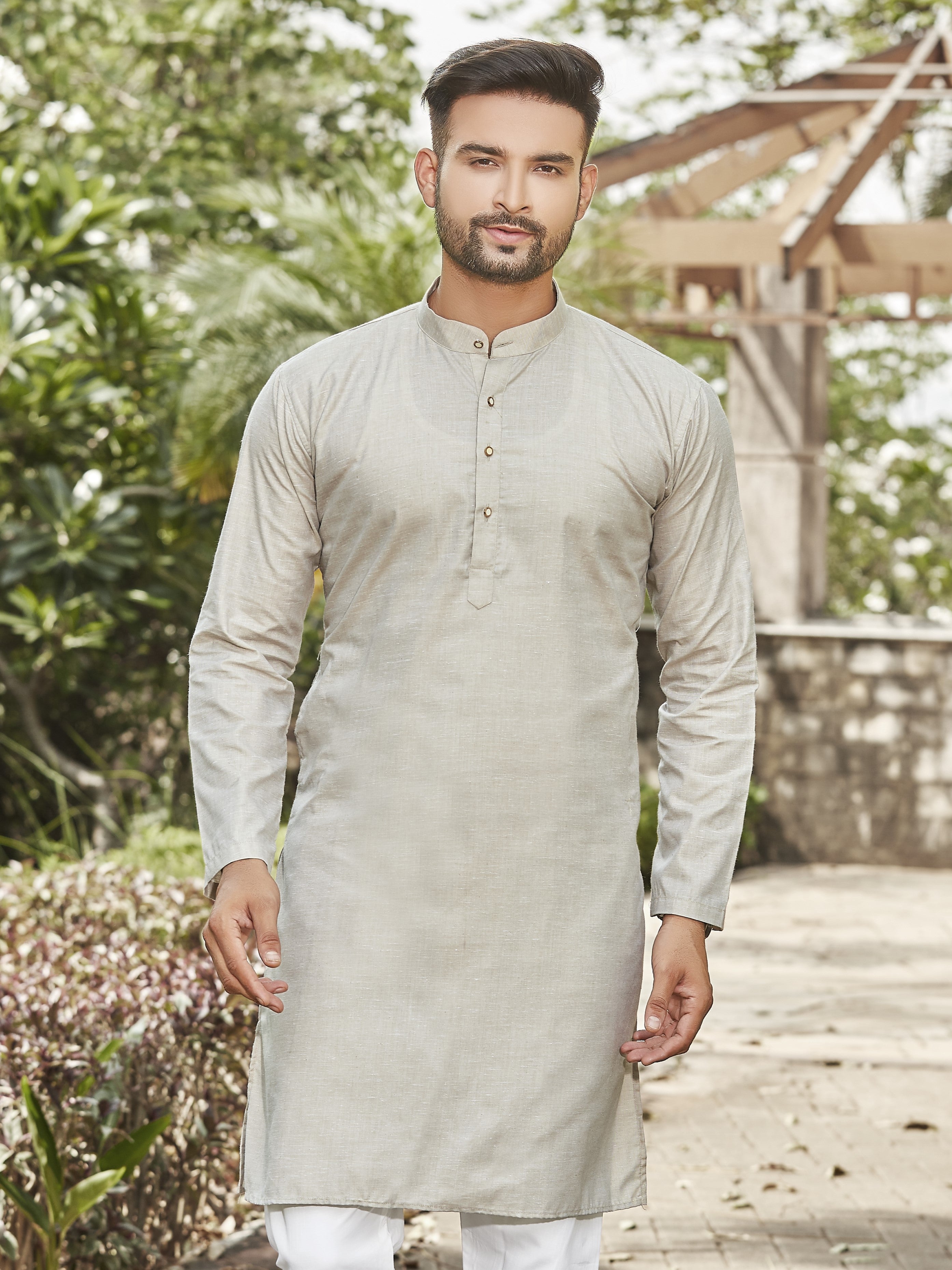 Cotton Kurta for Men - Beige | KPSGSLBE38 | DesiQlo