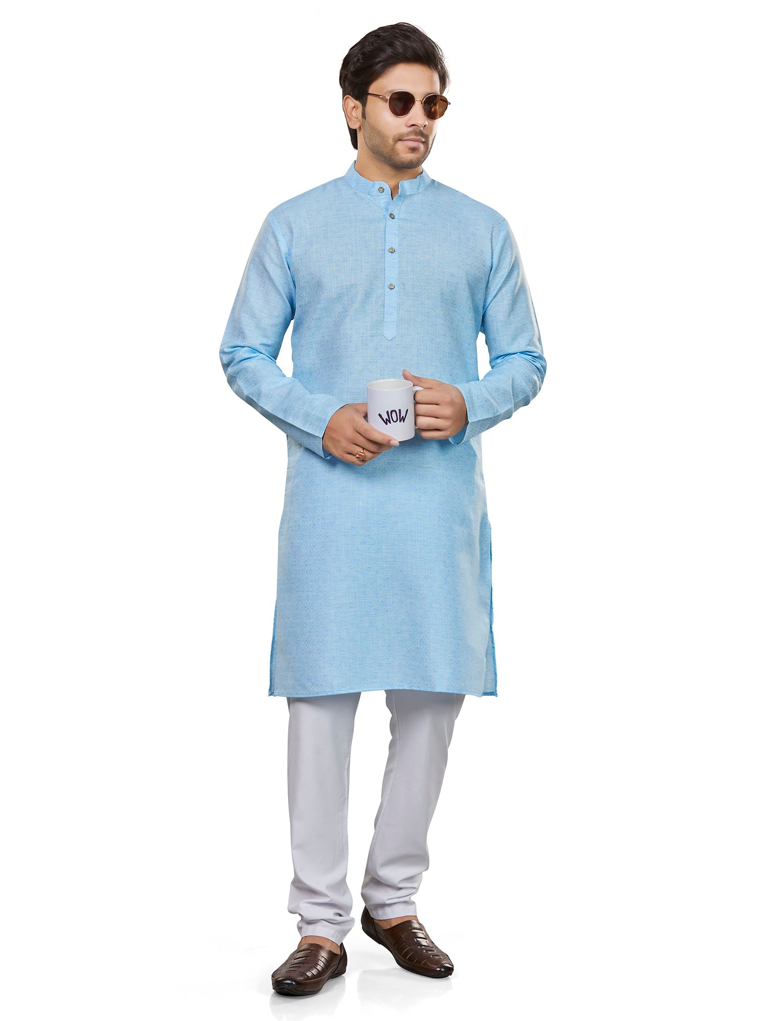 Cotton Kurta for Men - Blue | KUSRJQSKY3 | DesiQlo