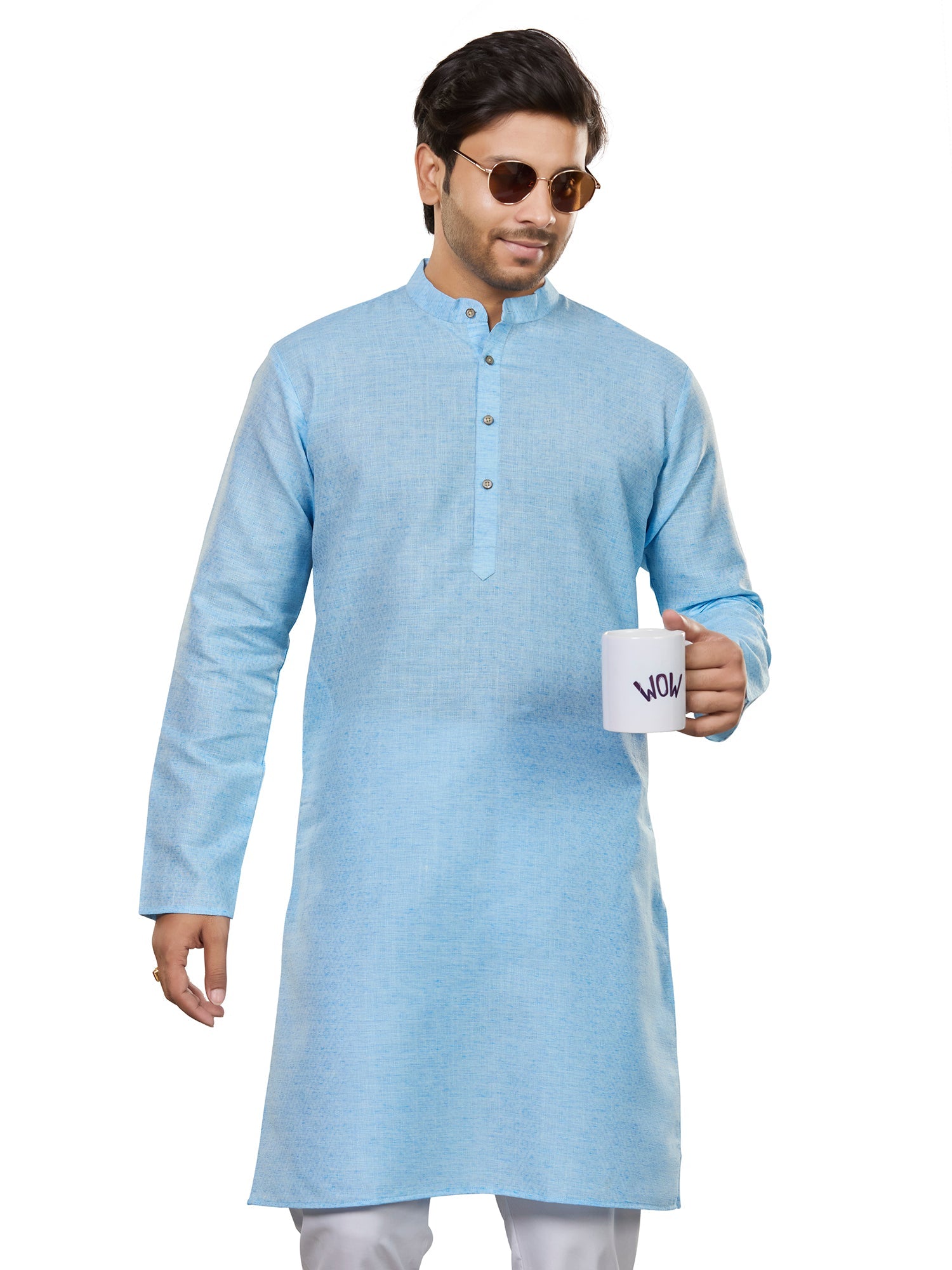 Cotton Kurta for Men - Blue | KUSRJQSKY3 | DesiQlo