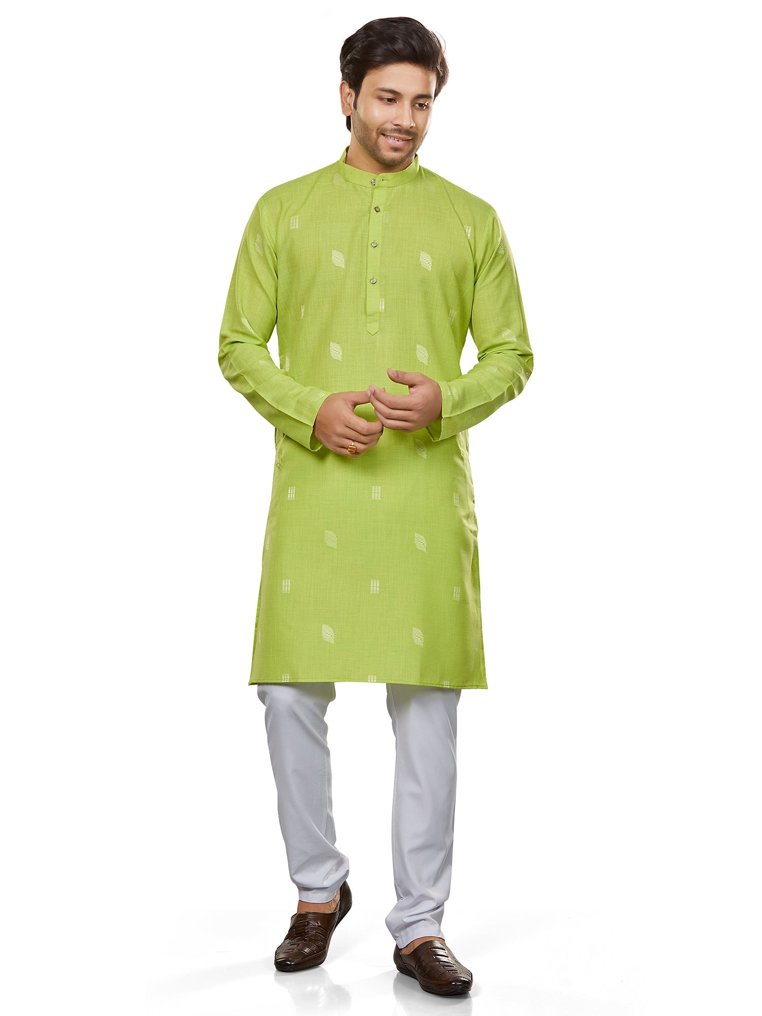 Cotton Kurta for Men - Green | KUSRBUNEO3 | DesiQlo