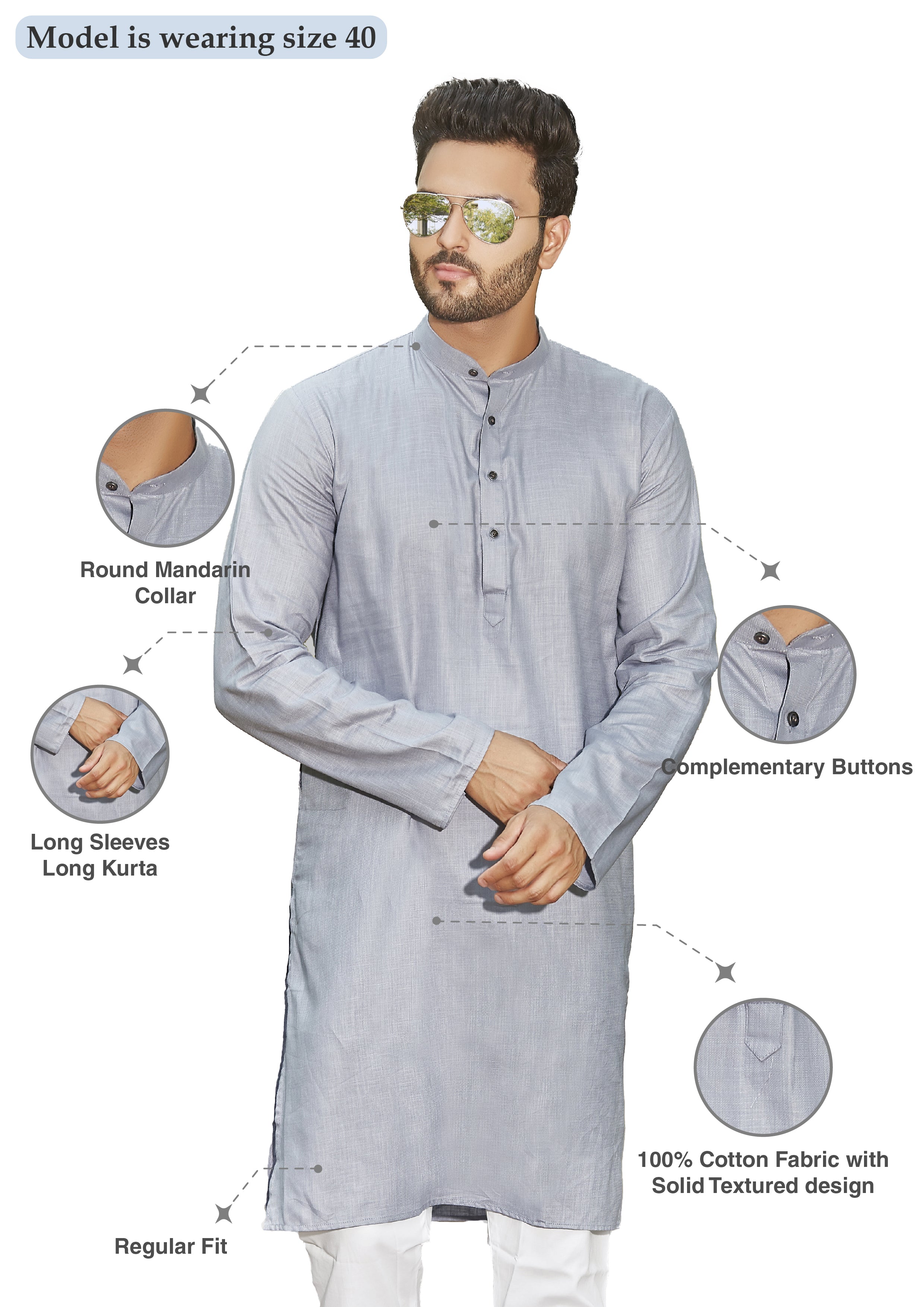 Cotton Kurta for Men - Grey | KPSSHPGY38 | DesiQlo