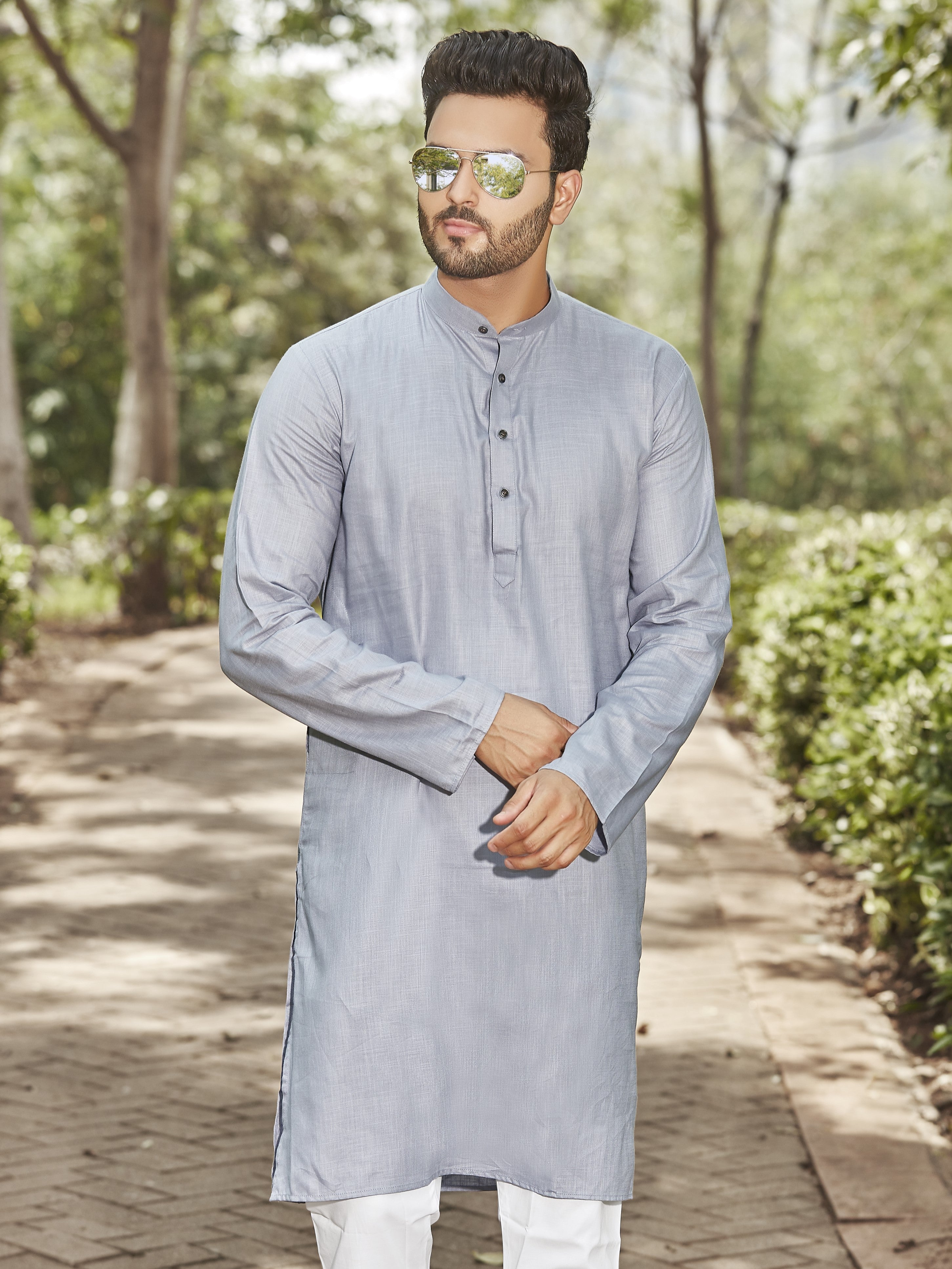 Cotton Kurta for Men - Grey | KPSSHPGY38 | DesiQlo