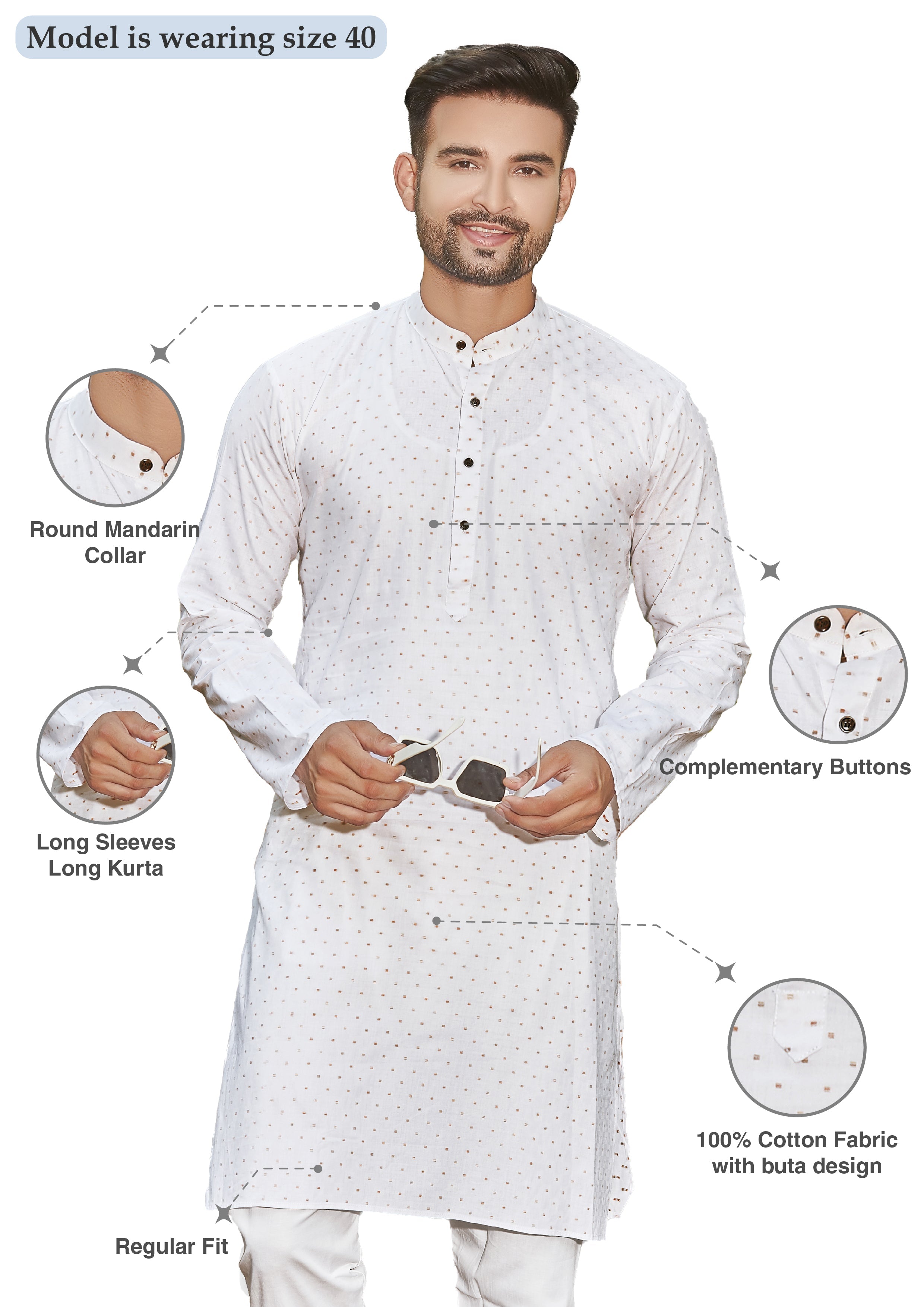 Cotton Kurta for Men - White | KPSSBUTWH3 | DesiQlo