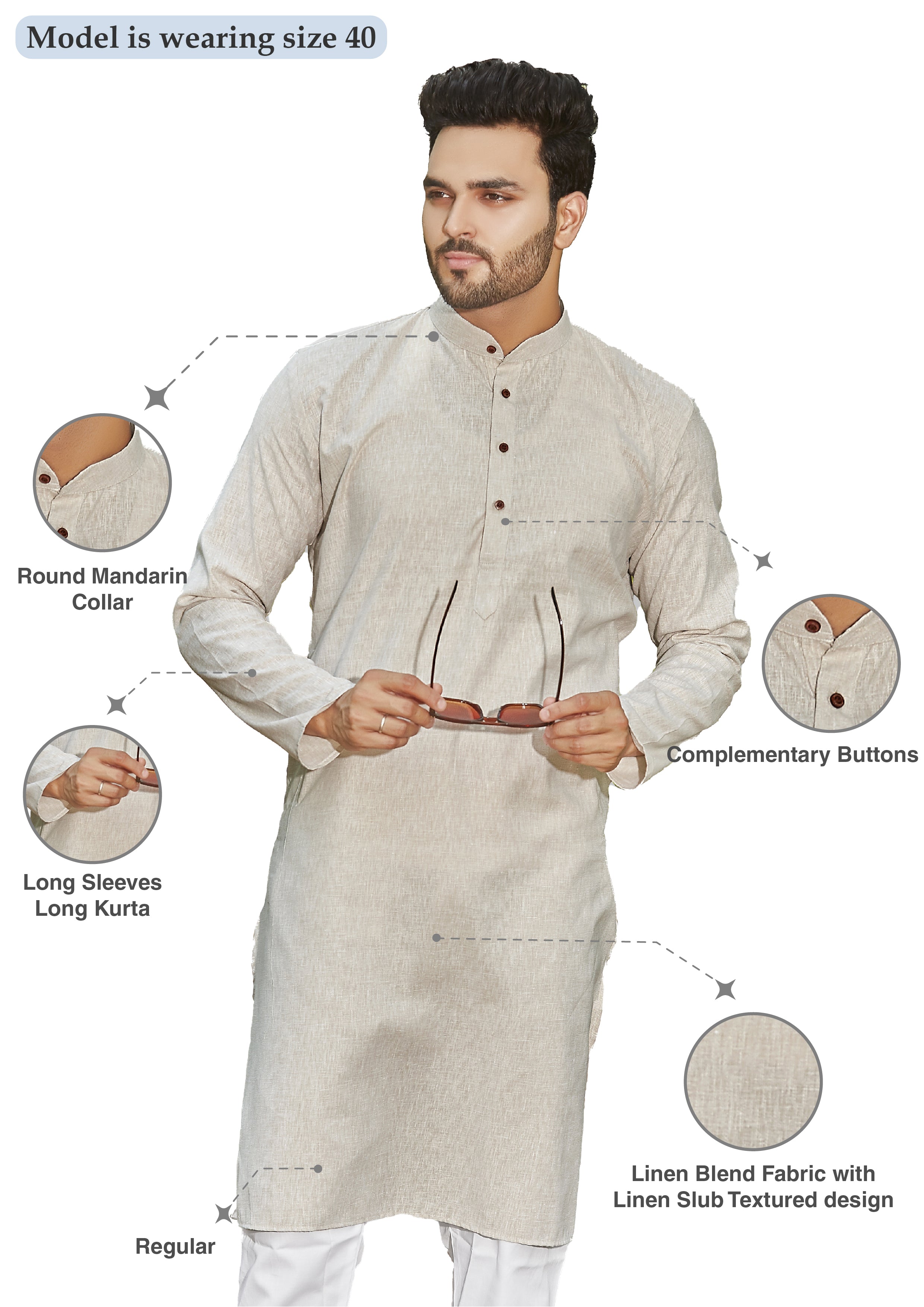 Cotton Kurta for Men - Beige | KPSRLSBE38 | DesiQlo