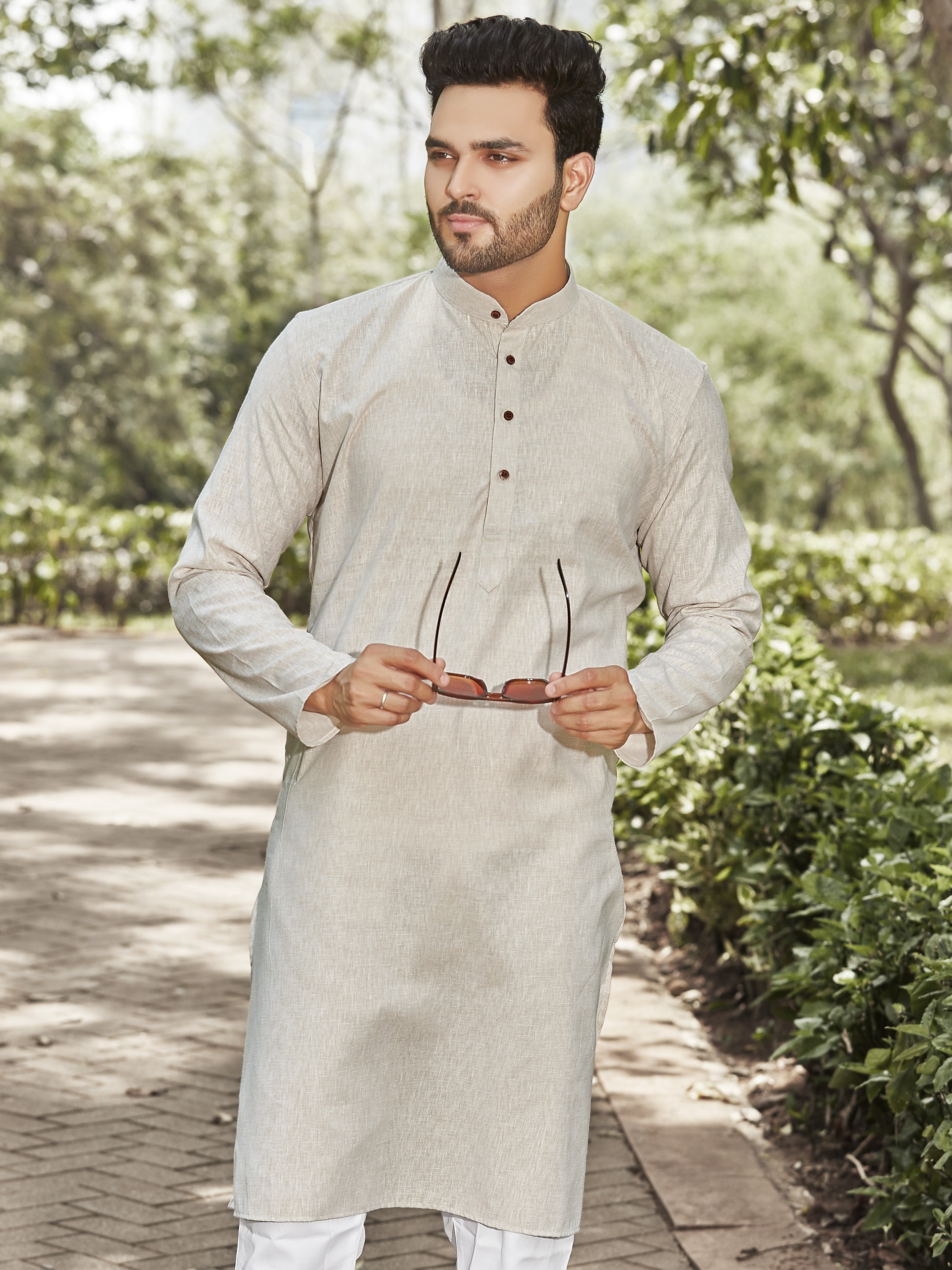 Cotton Kurta for Men - Beige | KPSRLSBE38 | DesiQlo
