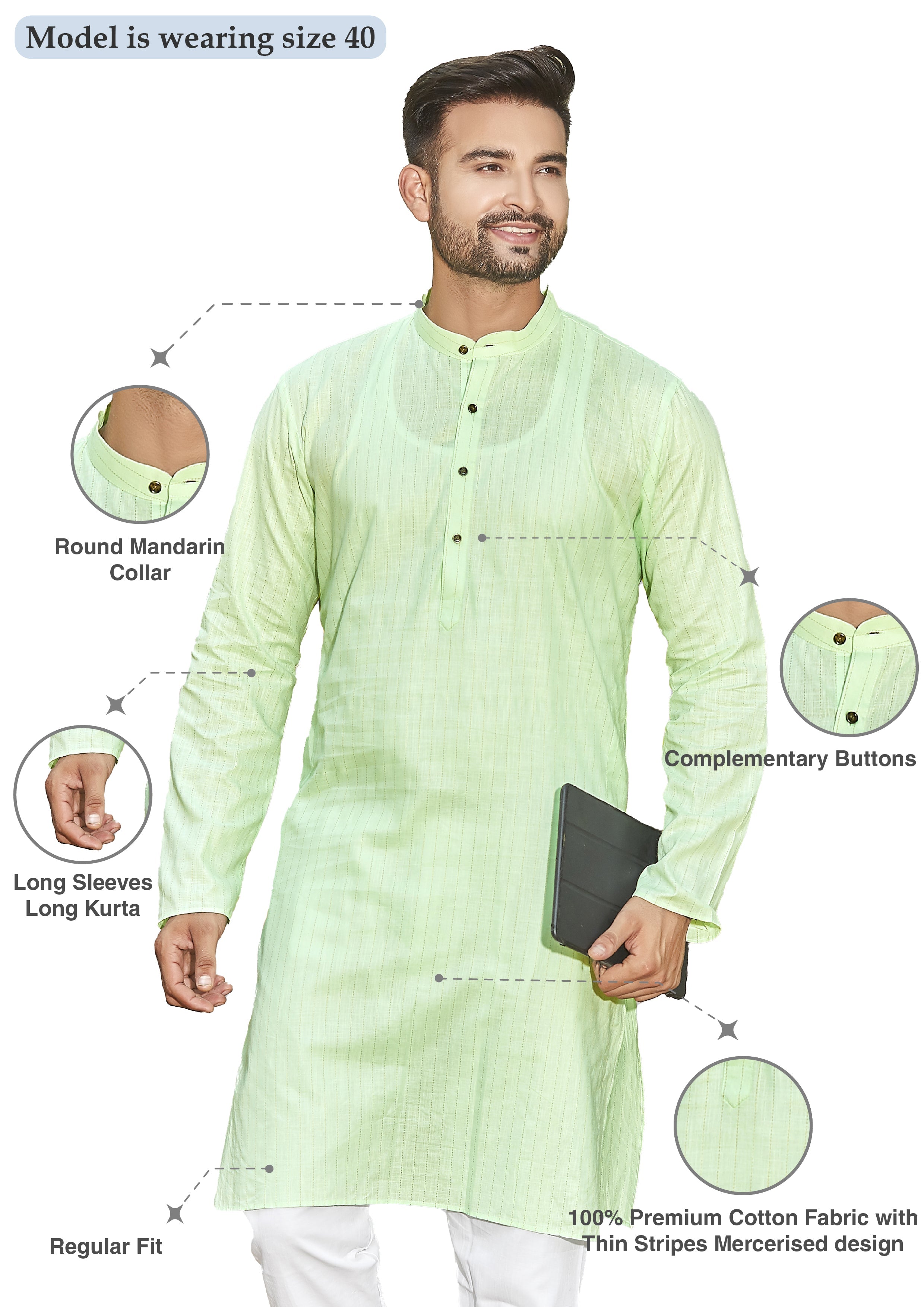 Cotton Kurta for Men - Multicolor | KPUCCLGR38 | DesiQlo
