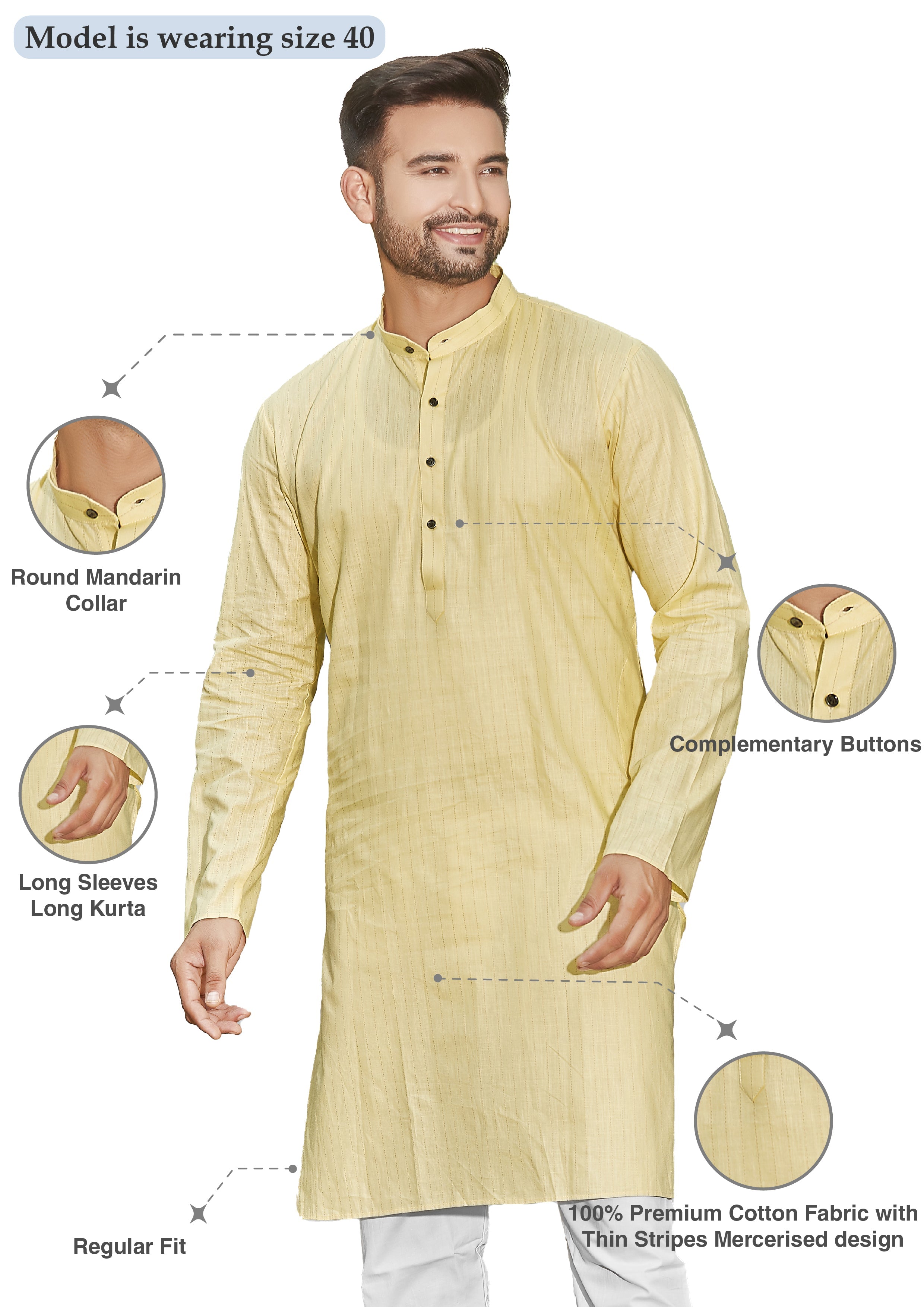 Cotton Kurta for Men - Yellow | KPUCCLMY38 | DesiQlo