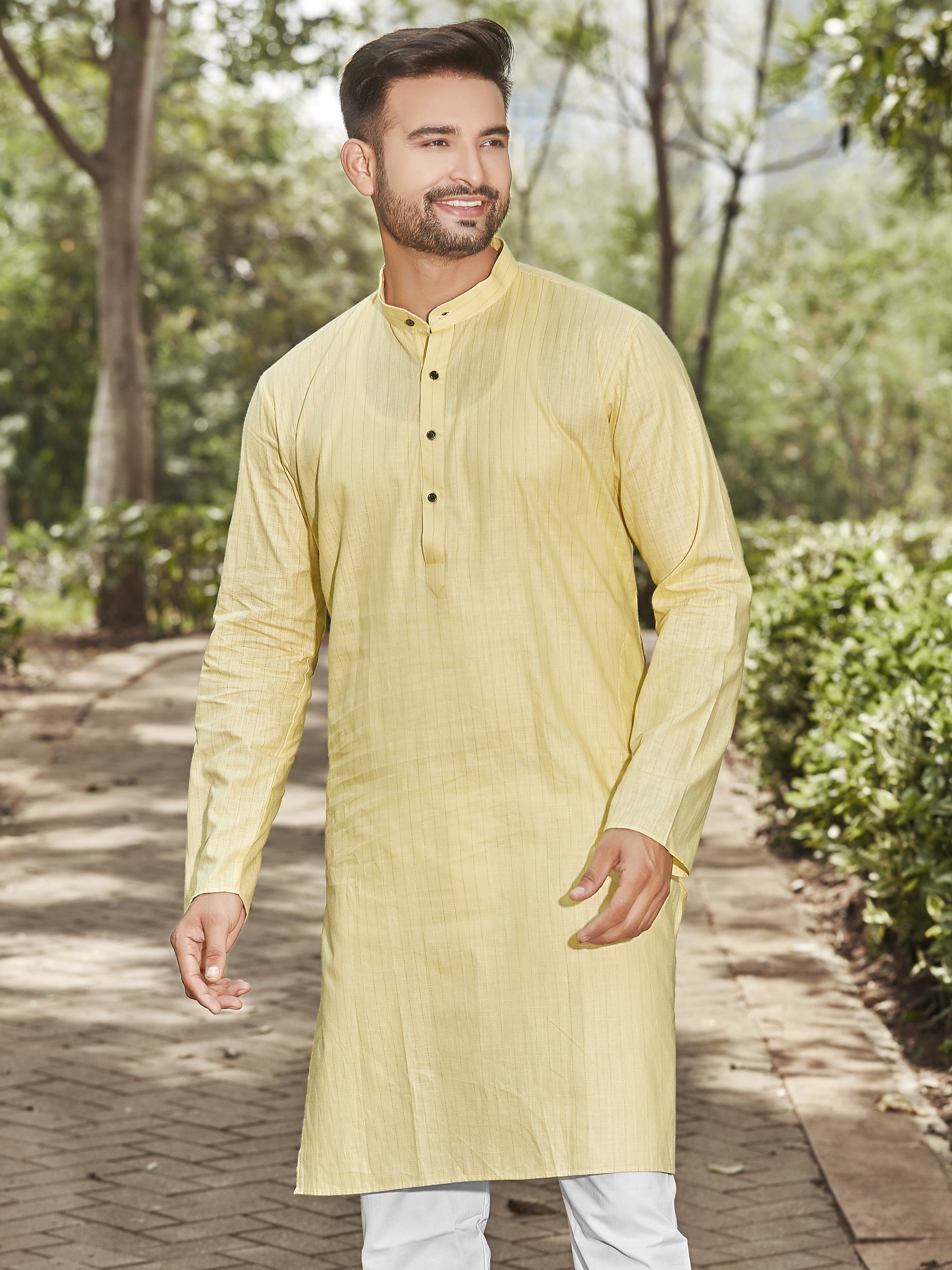 Cotton Kurta for Men - Yellow | KPUCCLMY38 | DesiQlo