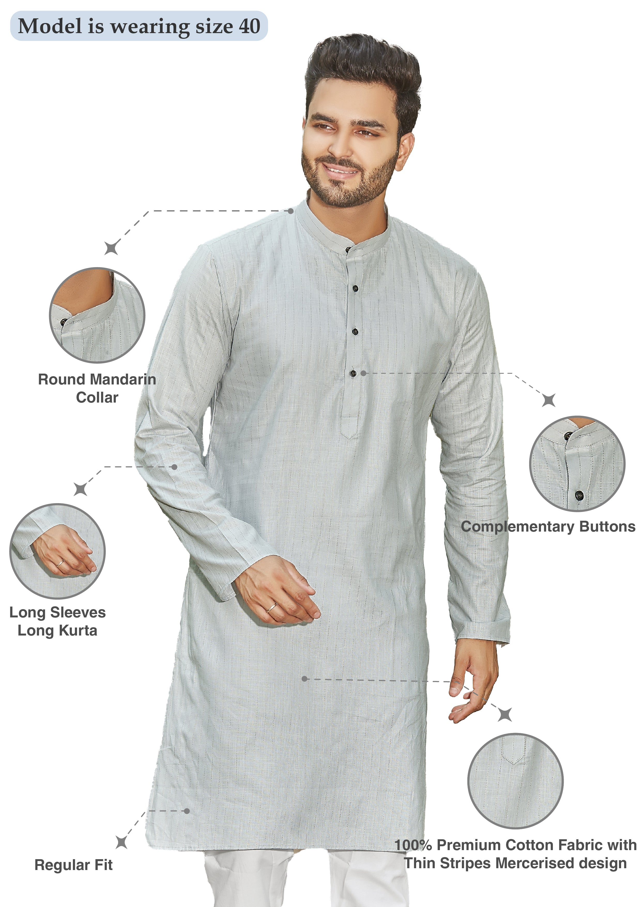 Cotton Kurta for Men - Multicolor | KPUCCLGY38 | DesiQlo