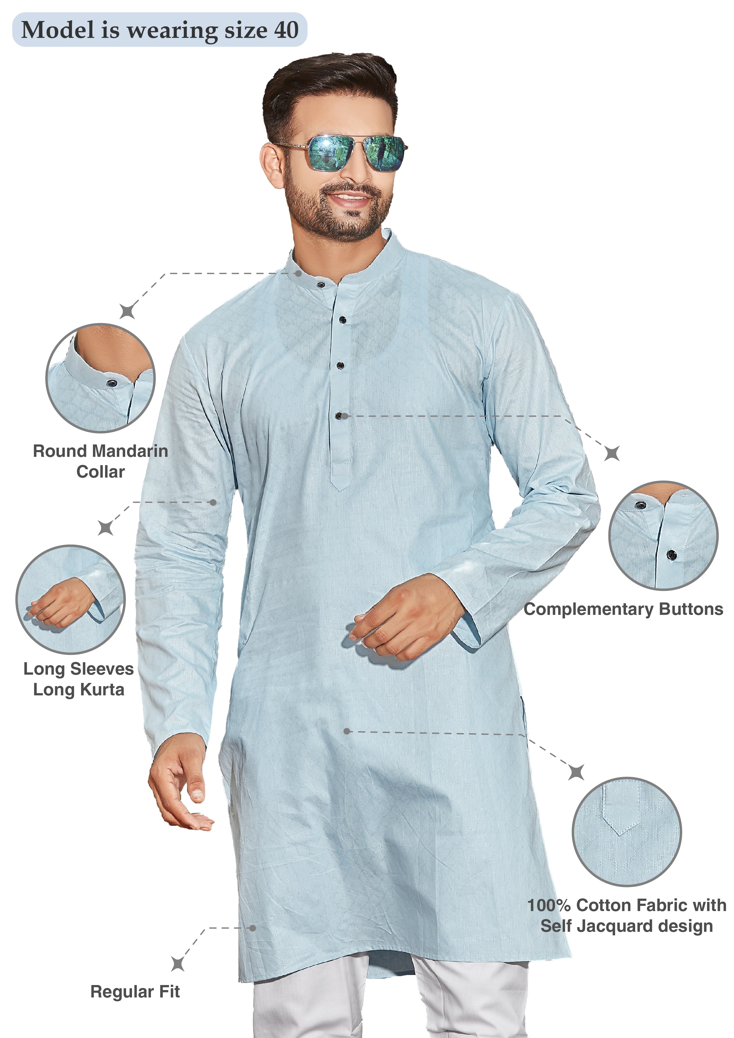 Cotton Kurta for Men - Blue | KPSSOJBLU3 | DesiQlo
