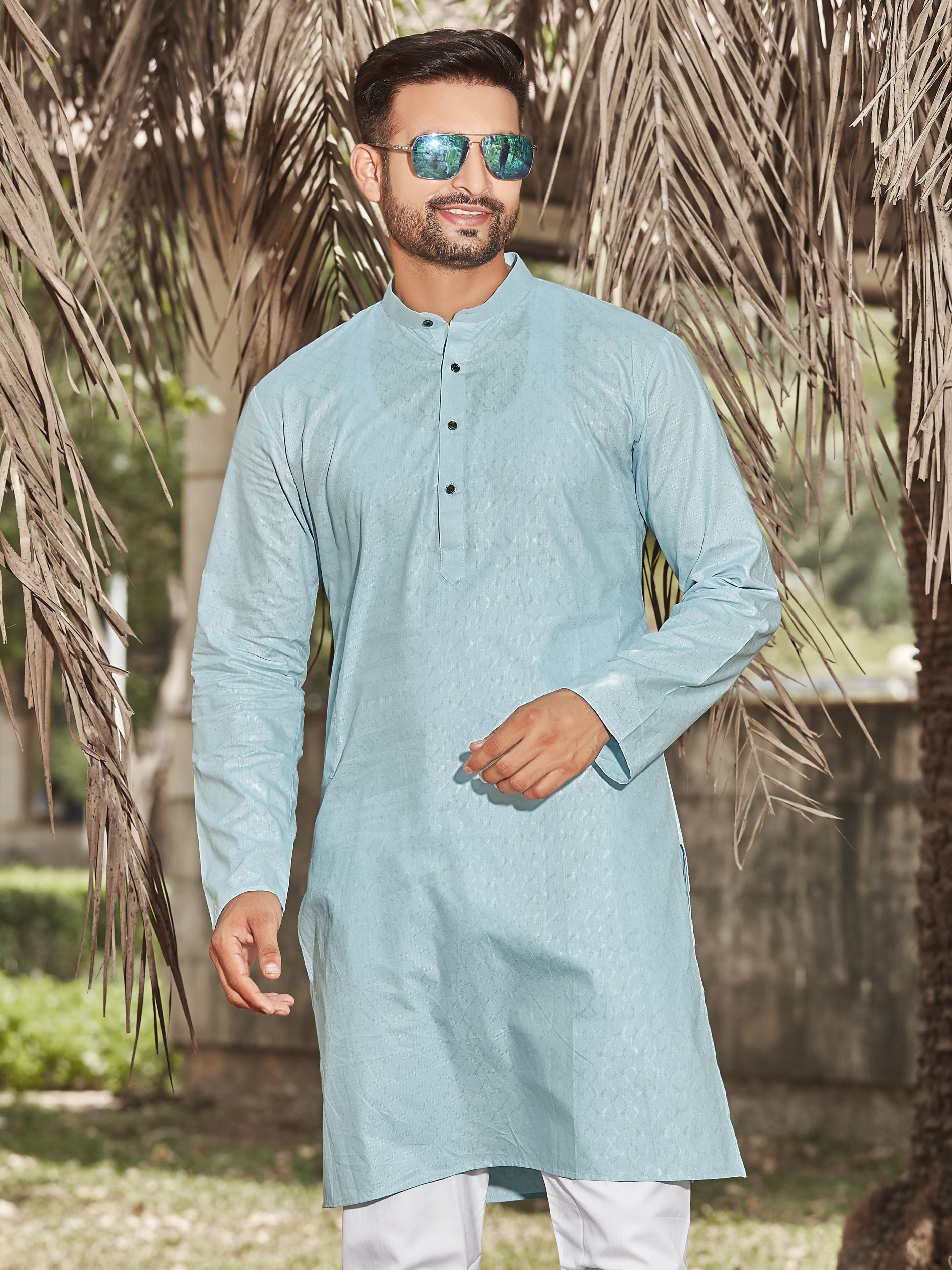 Cotton Kurta for Men - Blue | KPSSOJBLU3 | DesiQlo