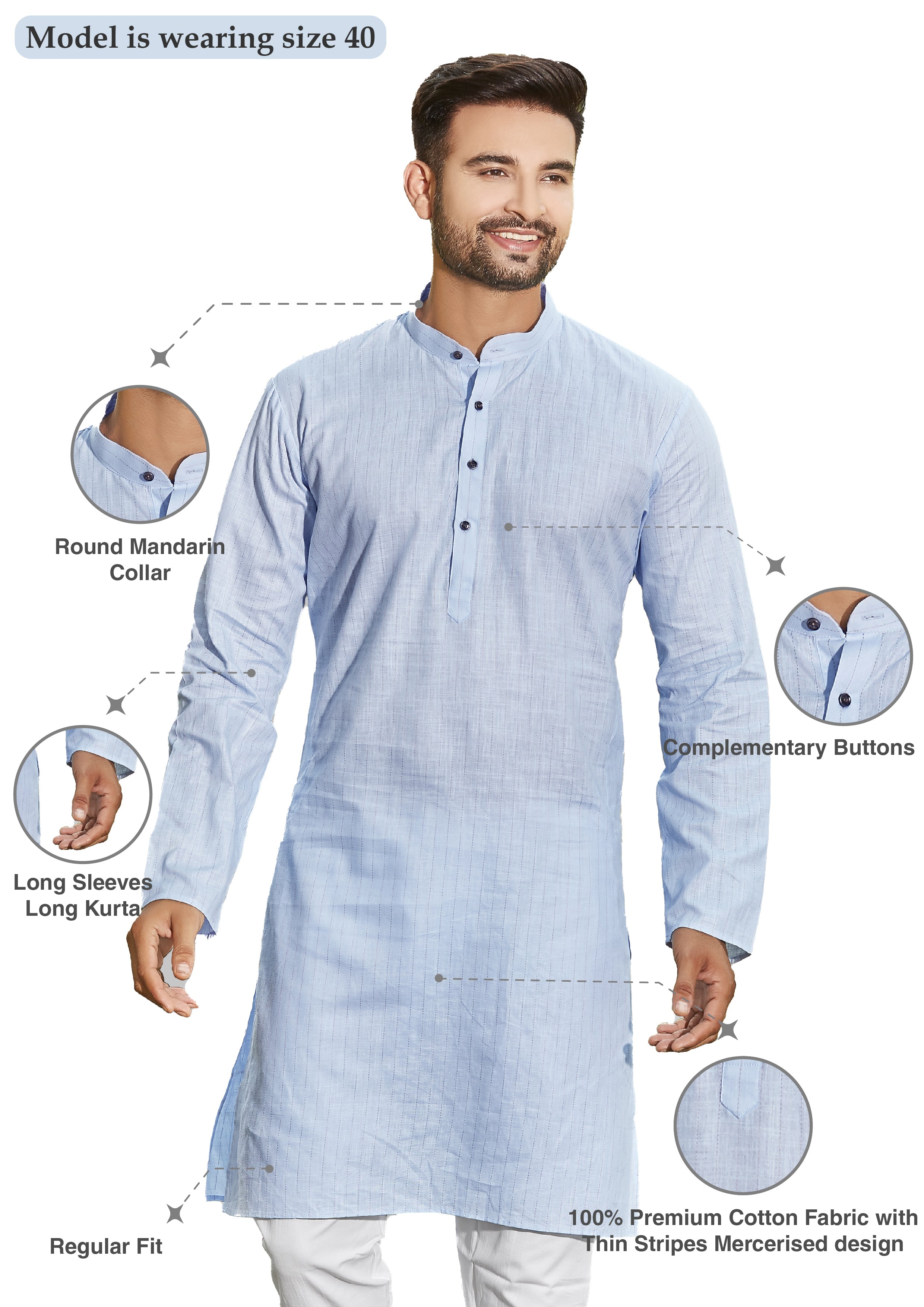 Cotton Kurta for Men - Blue | KPUCCLBU38 | DesiQlo