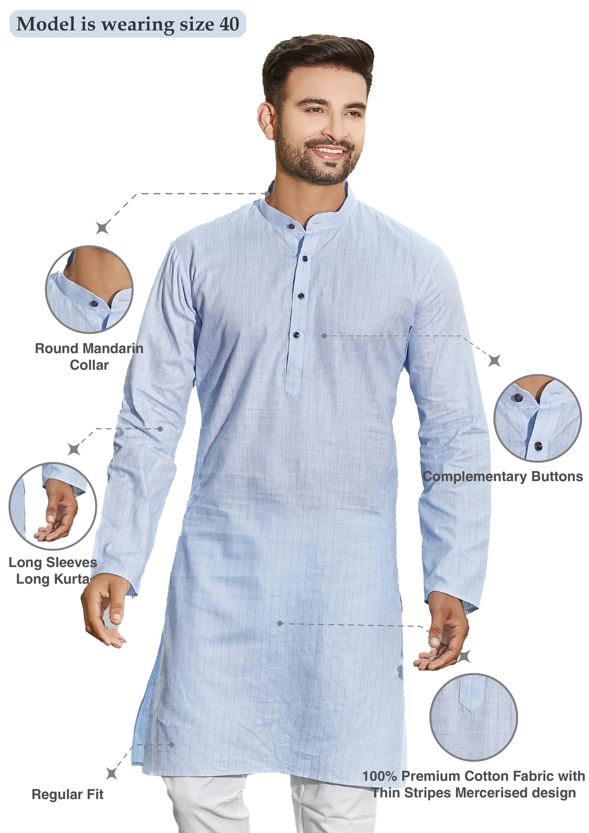 Cotton Kurta for Men - Blue | KPUCCLBU38