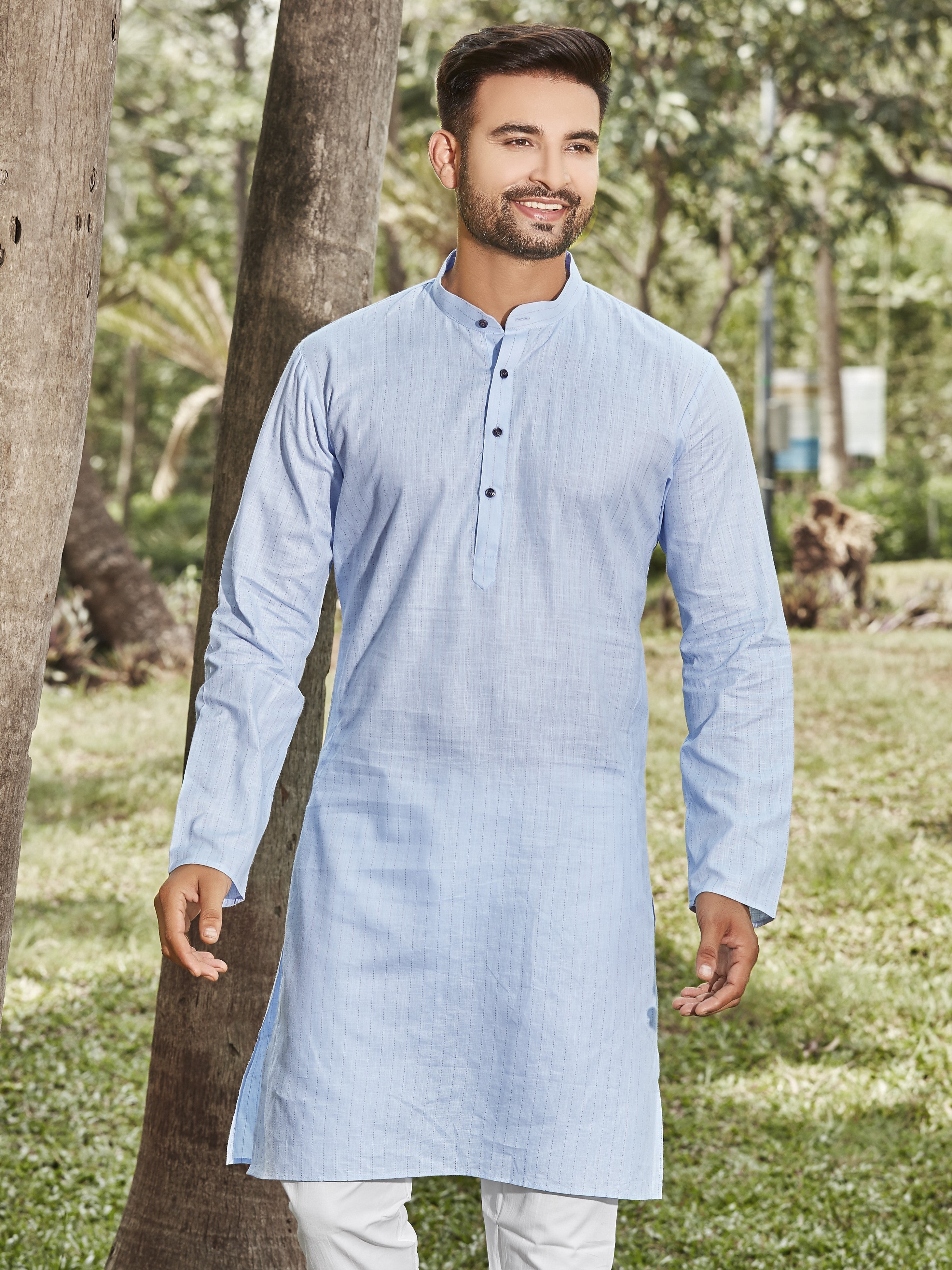 Cotton Kurta for Men - Blue | KPUCCLBU38 | DesiQlo