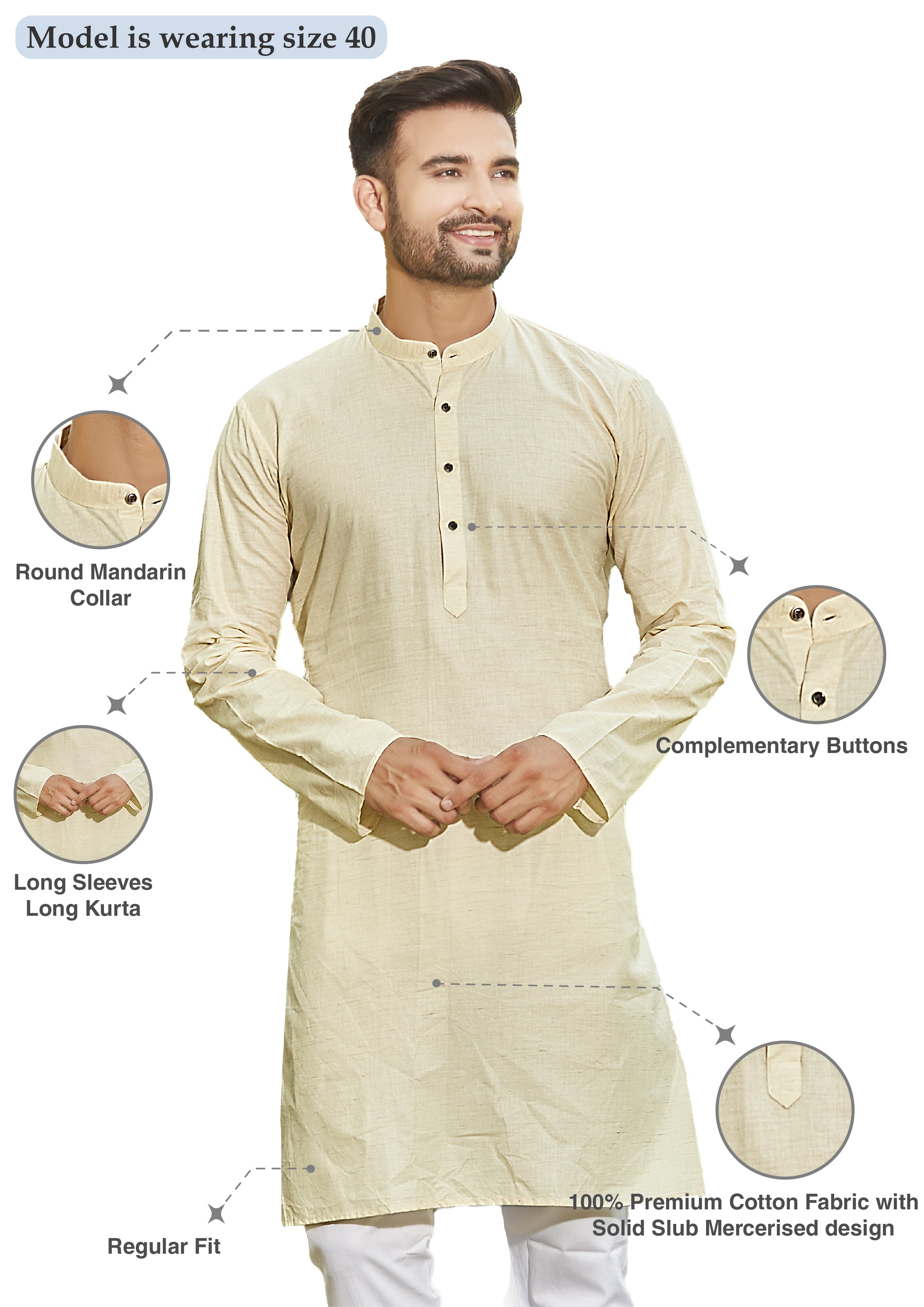 Cotton Kurta for Men - Beige | KPREPCBE38 | DesiQlo