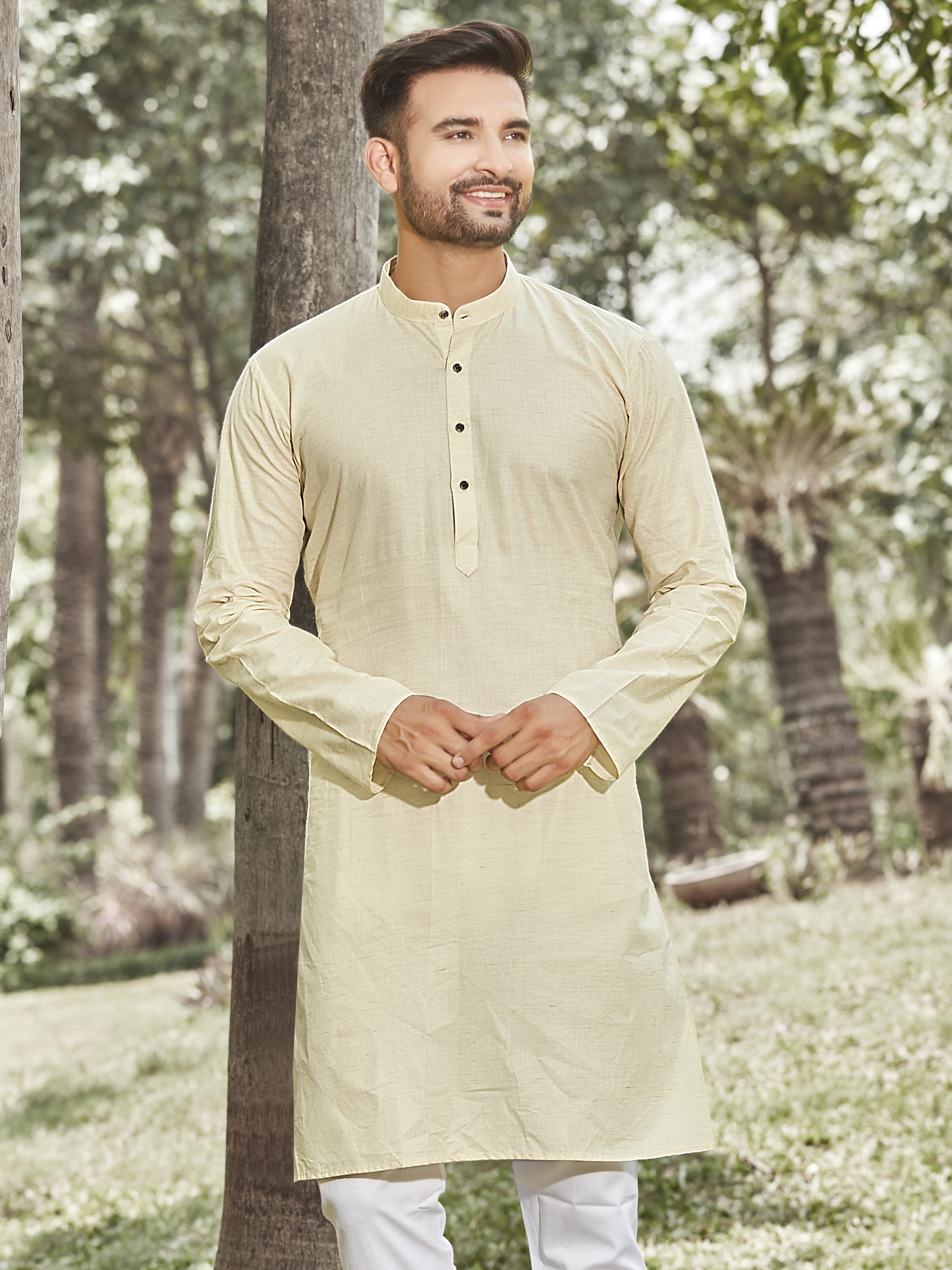 Cotton Kurta for Men - Beige | KPREPCBE38 | DesiQlo