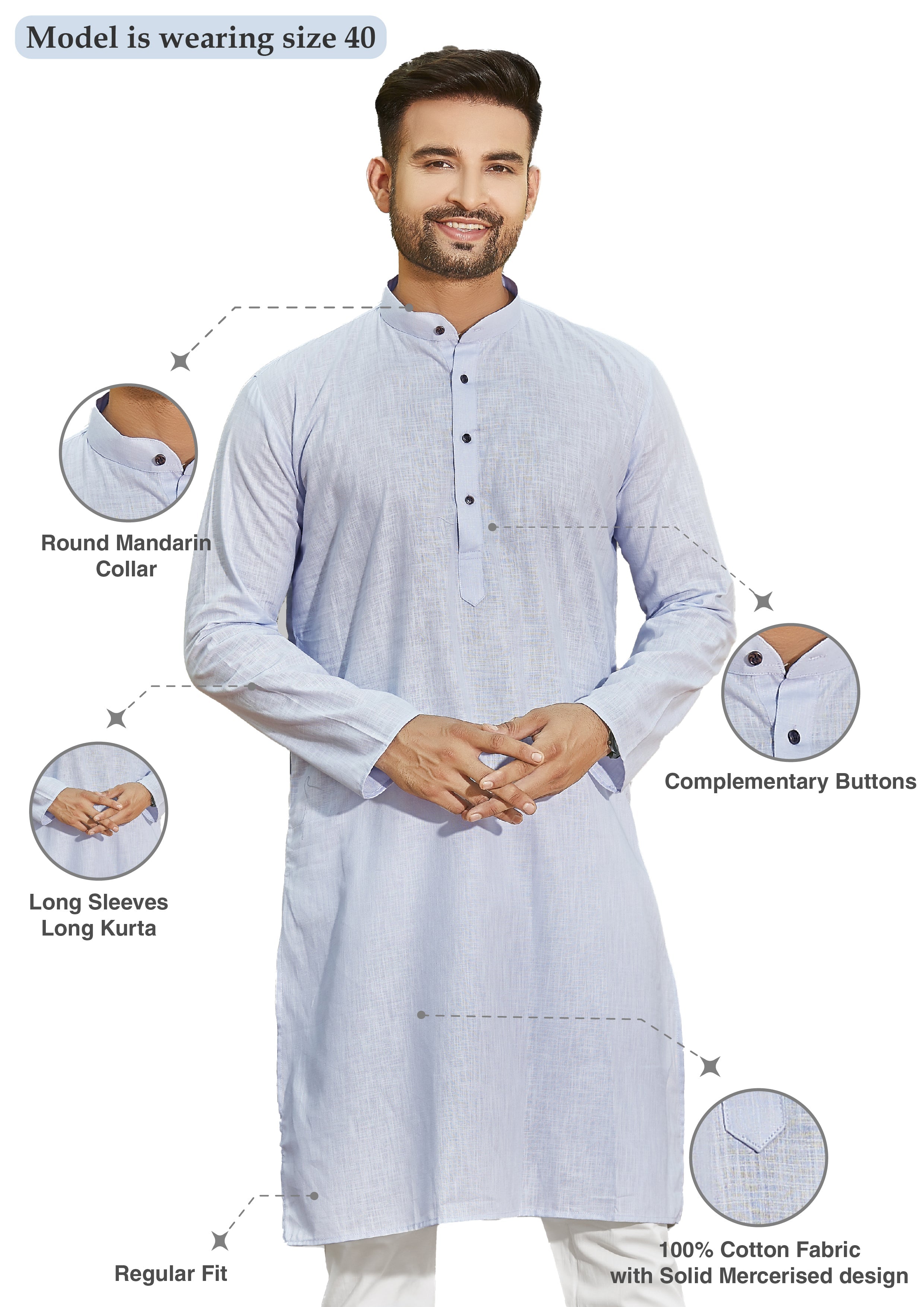 Cotton Kurta for Men - Blue | KPUCLCLGR3 | DesiQlo