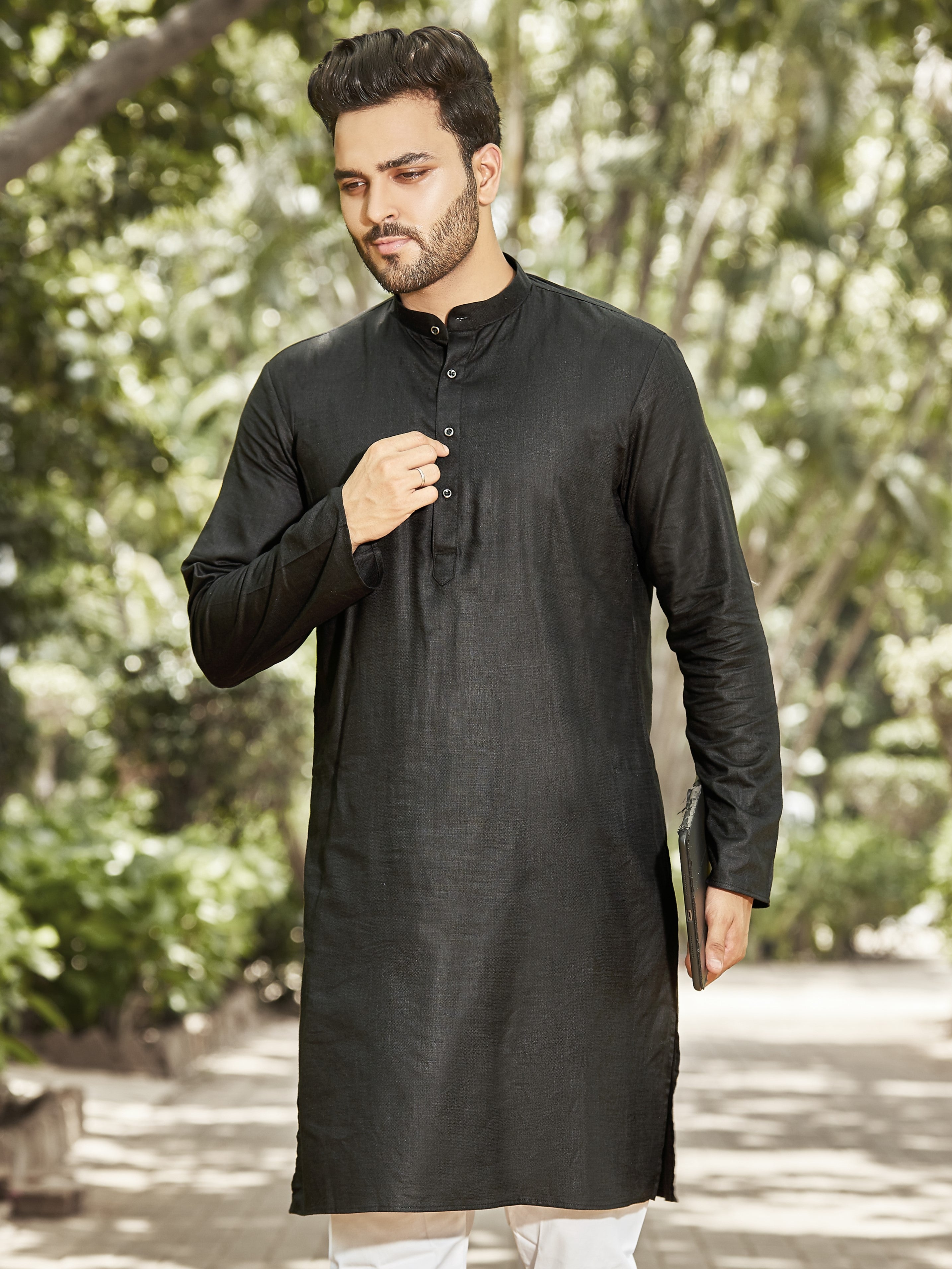 Cotton Kurta for Men - Black | KPSSHPBLK3 | DesiQlo