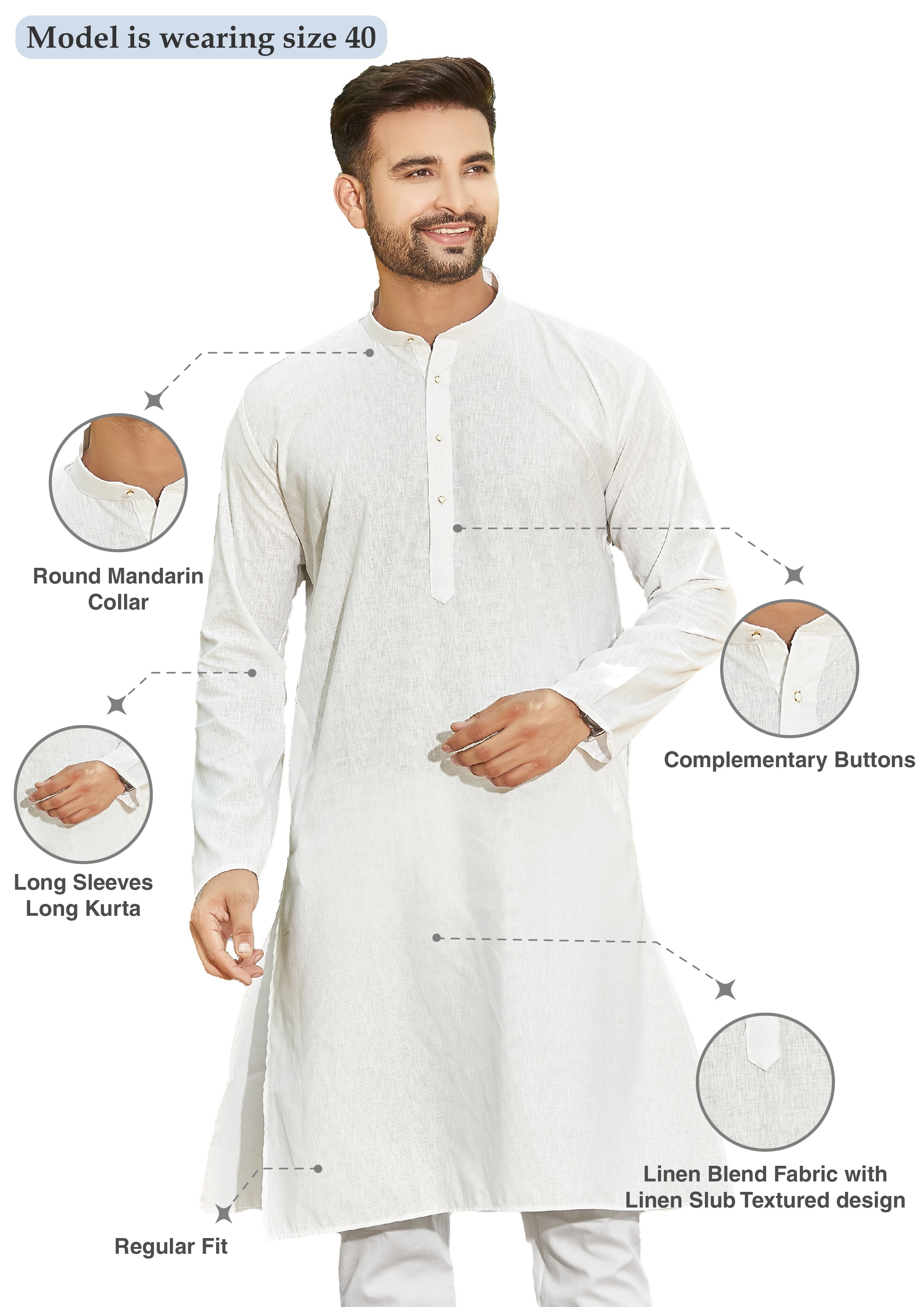 Cotton Kurta for Men - White | KPSRLSWH38 | DesiQlo