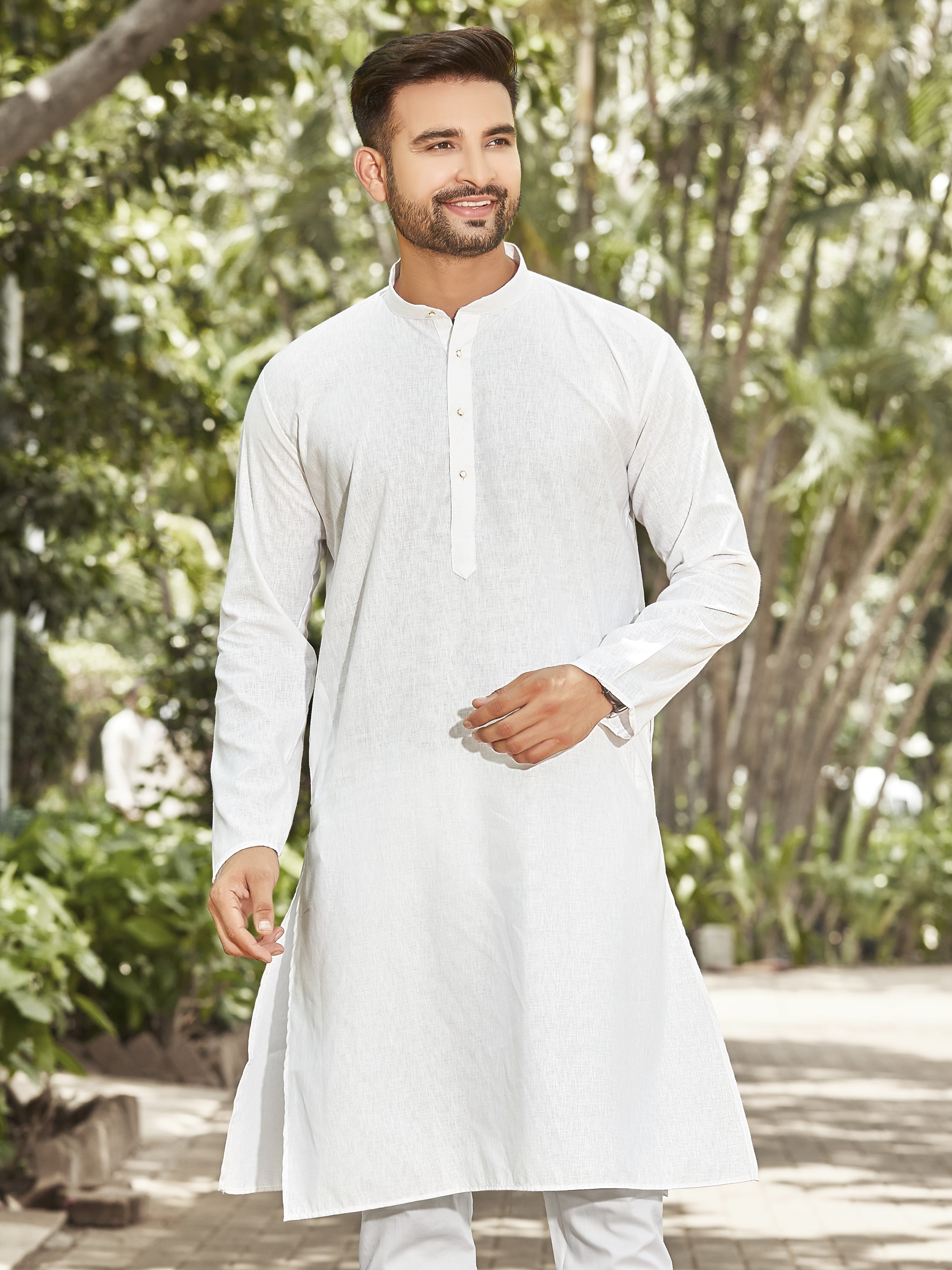 Cotton Kurta for Men - White | KPSRLSWH38 | DesiQlo