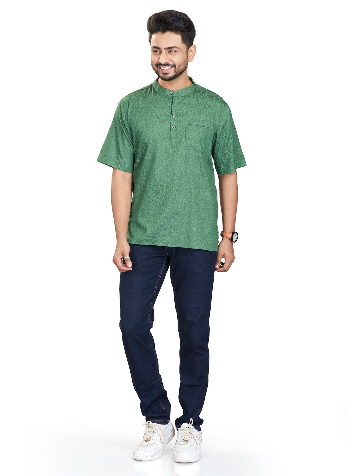 Bamboo Short Kurta for Men - White | SHAVPRGRN3