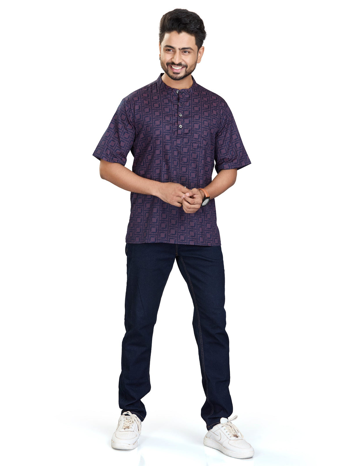 Bamboo Short Kurta for Men - White | SHAVGPNAV3