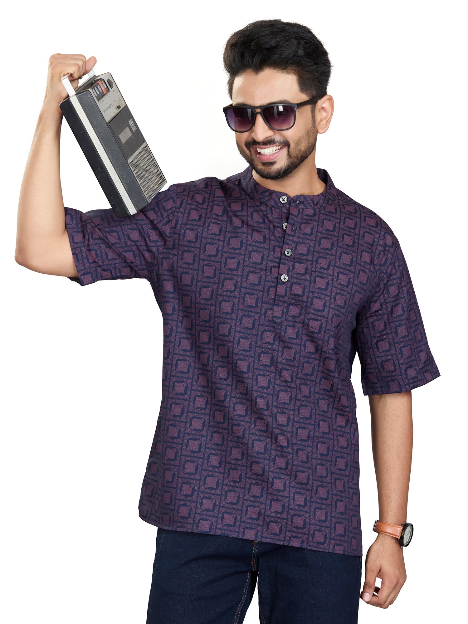 Bamboo Short Kurta Half Sleeves for Men - White | SHAVGPNAV3 | DesiQlo