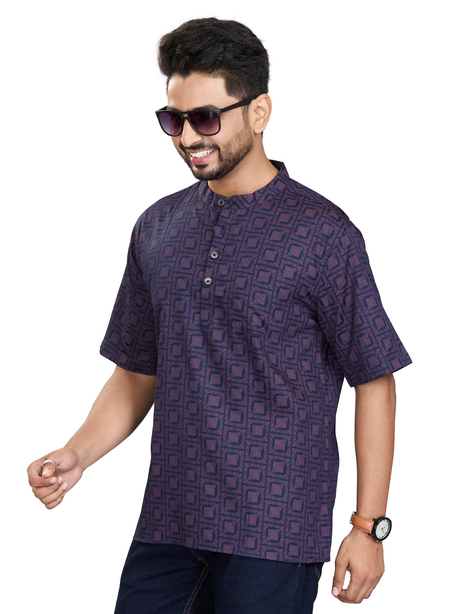 Bamboo Short Kurta Half Sleeves for Men - White | SHAVGPNAV3 | DesiQlo