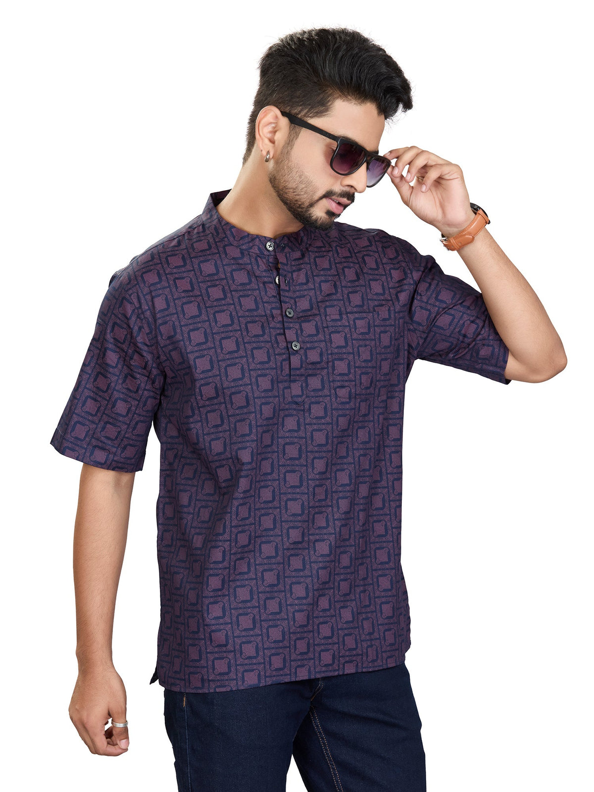 Bamboo Short Kurta Half Sleeves for Men - White | SHAVGPNAV3