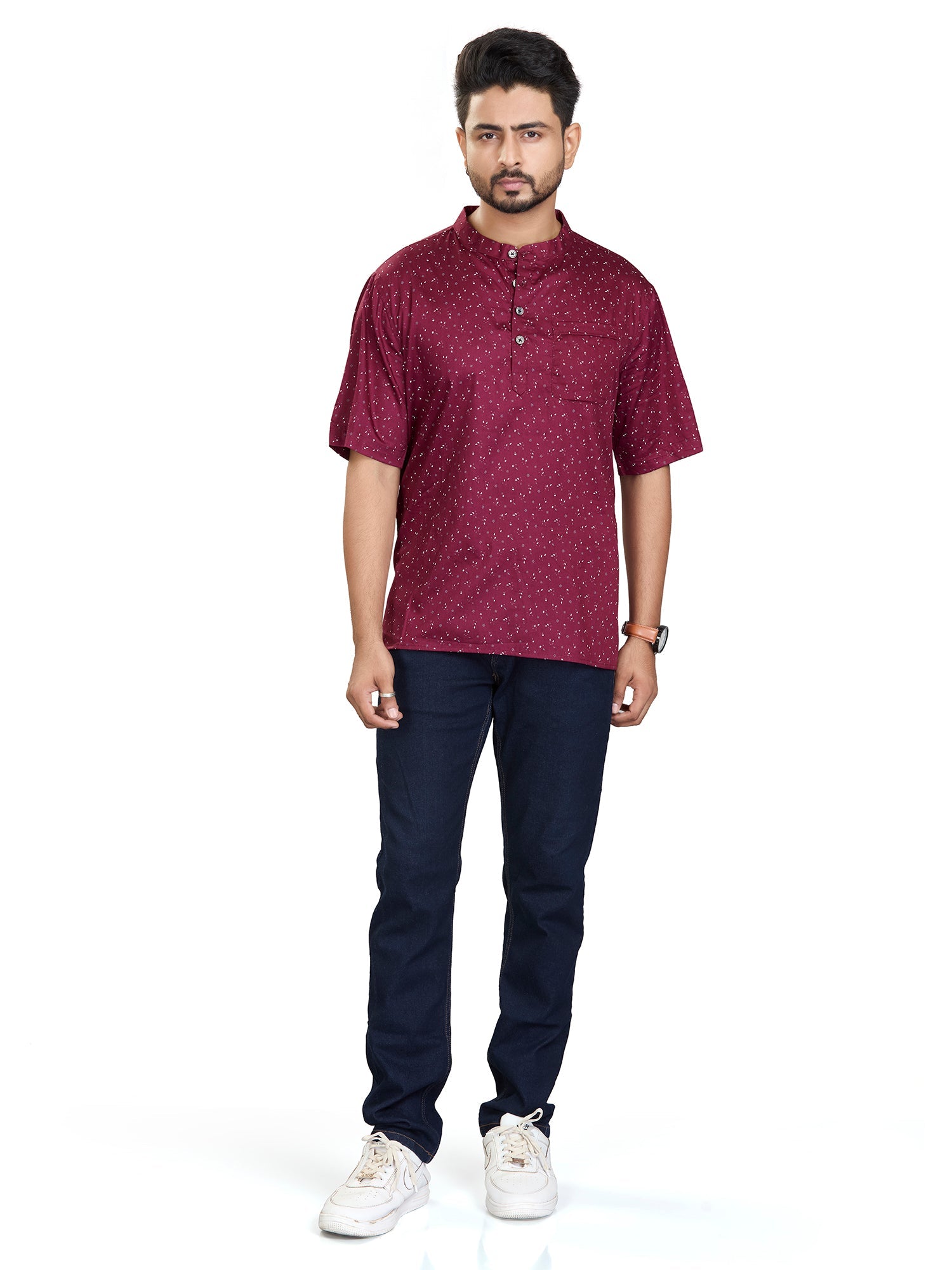 Bamboo Short Kurta Half Sleeves for Men - White | SHAVSPMAR3 | DesiQlo
