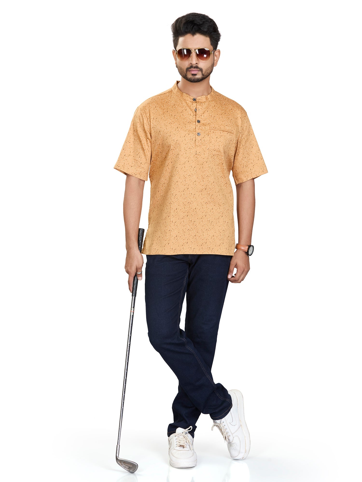 Bamboo Short Kurta Half Sleeves for Men - White | SHAVSPBE38 | DesiQlo
