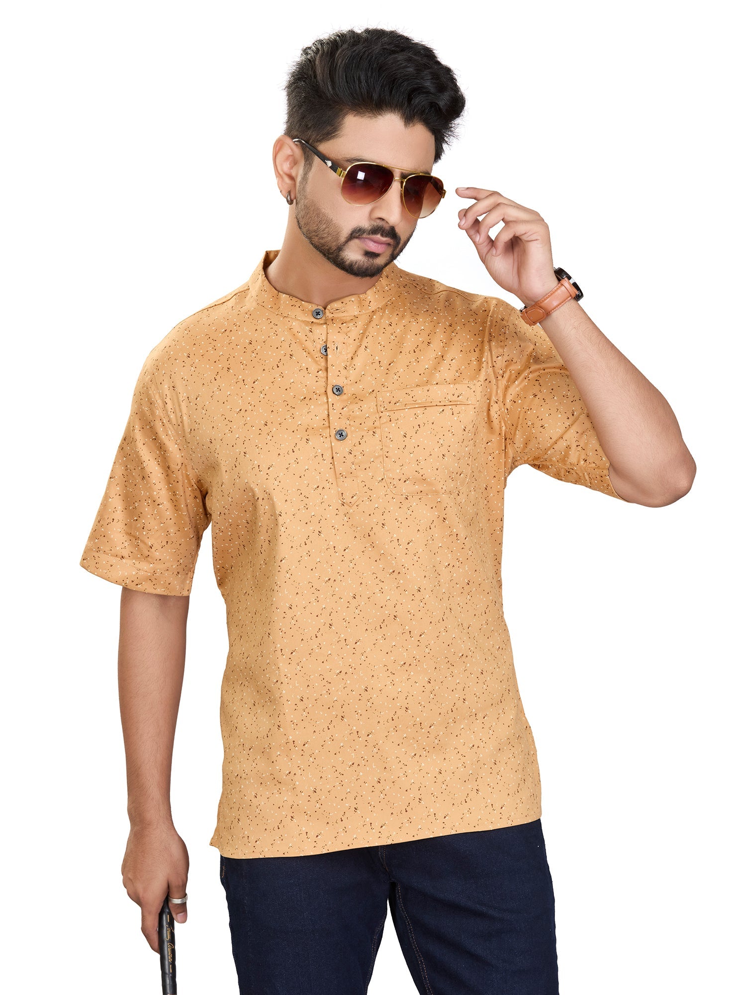 Bamboo Short Kurta Half Sleeves for Men - White | SHAVSPBE38 | DesiQlo