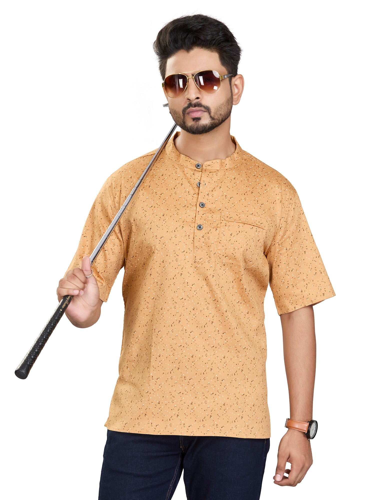 Bamboo Short Kurta Half Sleeves for Men - White | SHAVSPBE38 | DesiQlo