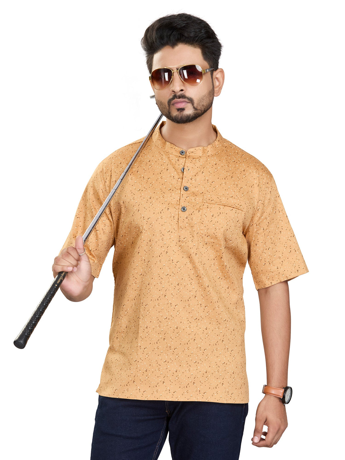 Bamboo Short Kurta Half Sleeves for Men - White | SHAVSPBE38