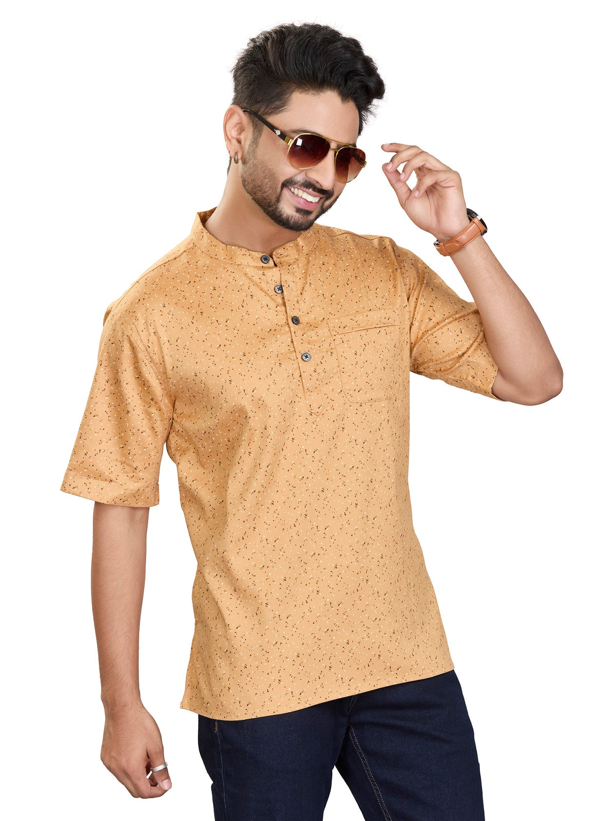 Bamboo Short Kurta for Men - White | SHAVSPBE38