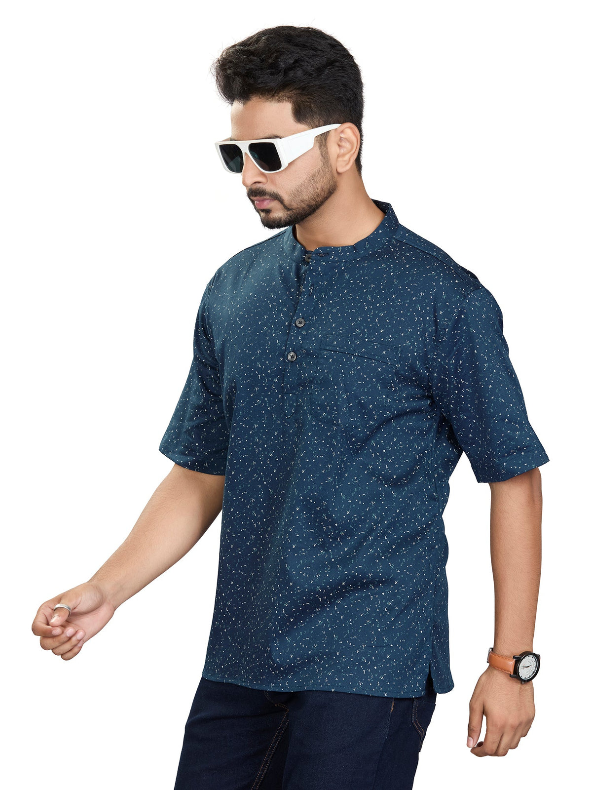 Satin Short Kurta for Men - White | SHAVSPNAV3