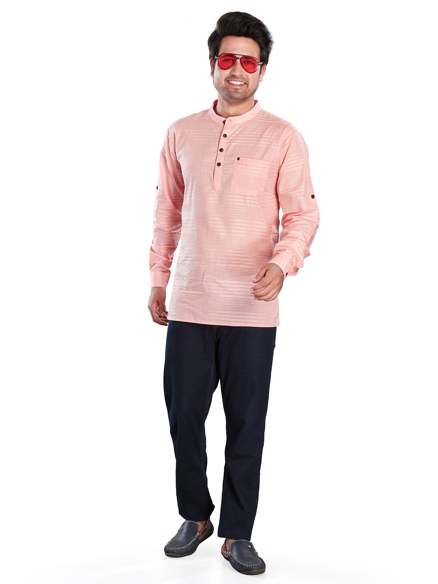 Cotton Short Kurta for Men - Pink | SKSRHSPIN3 | DesiQlo