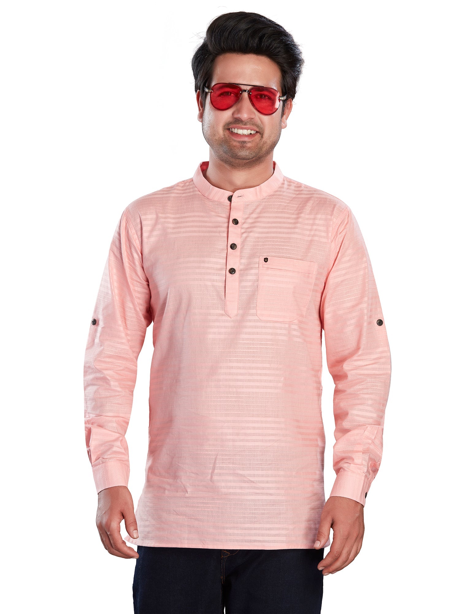 Cotton Short Kurta for Men - Pink | SKSRHSPIN3 | DesiQlo