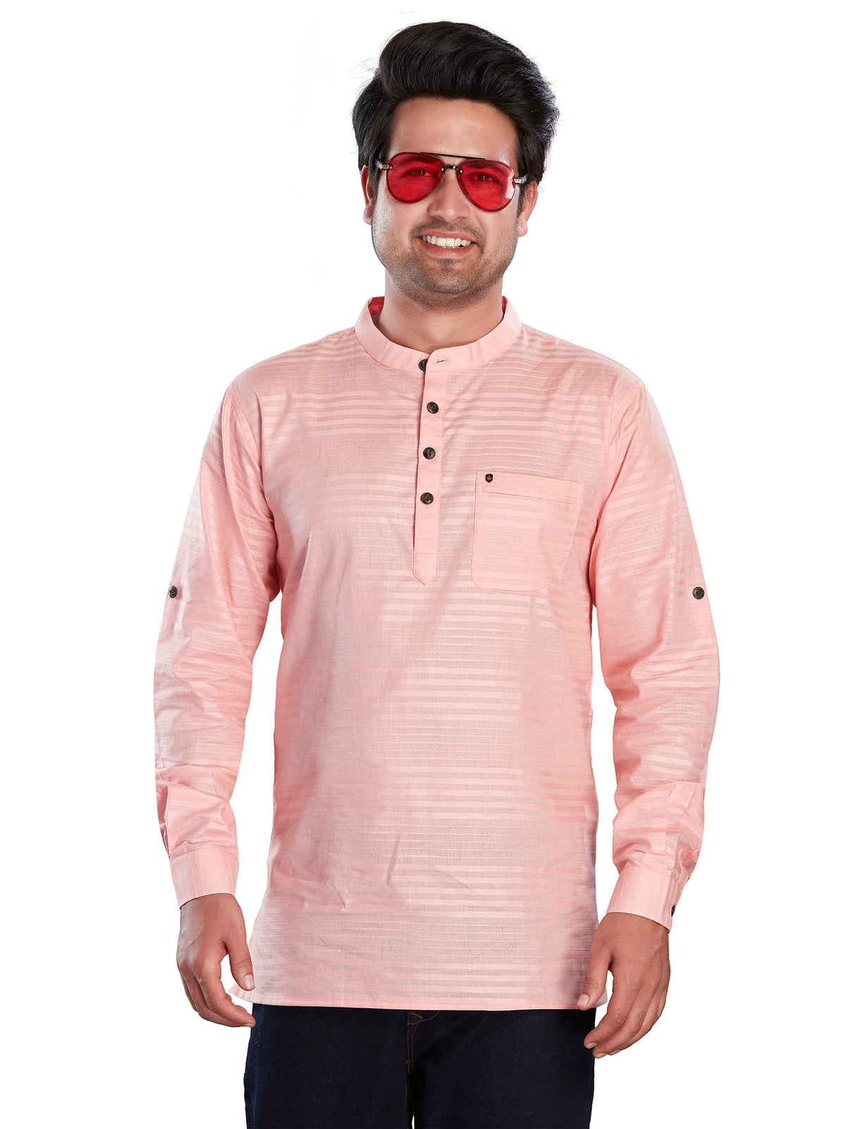 Cotton Short Kurta for Men - Pink | SKSRHSPIN3
