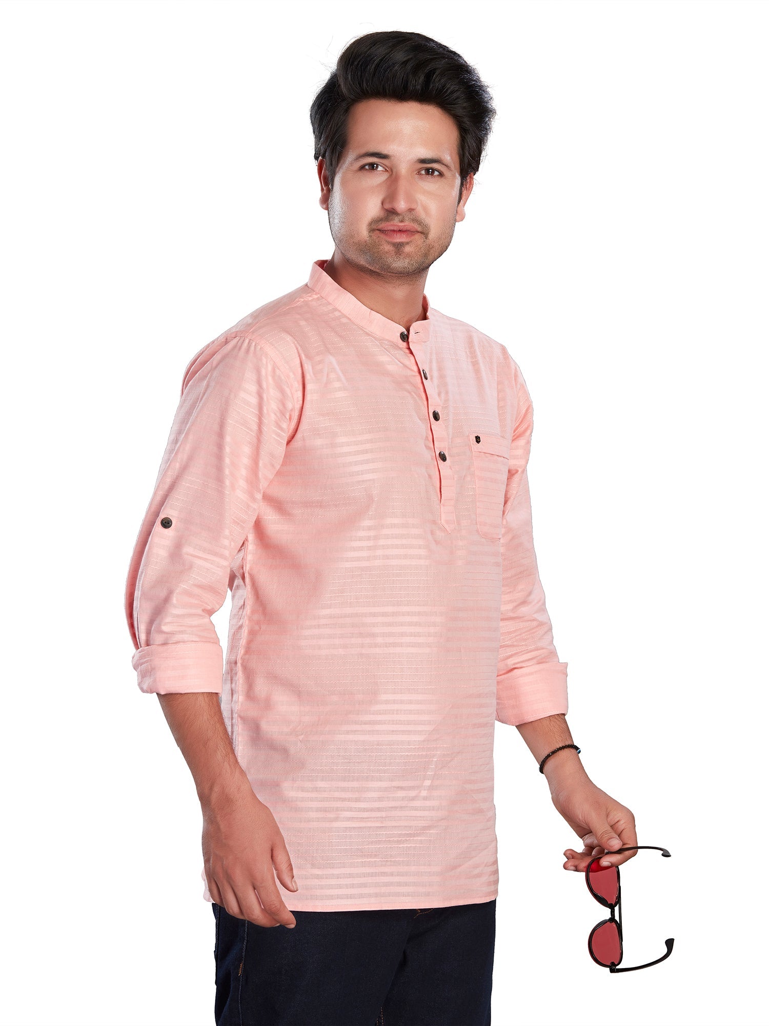 Cotton Short Kurta for Men - Pink | SKSRHSPIN3 | DesiQlo