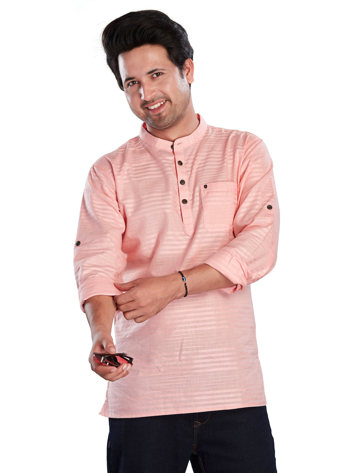 Cotton Short Kurta for Men - Pink | SKSRHSPIN3
