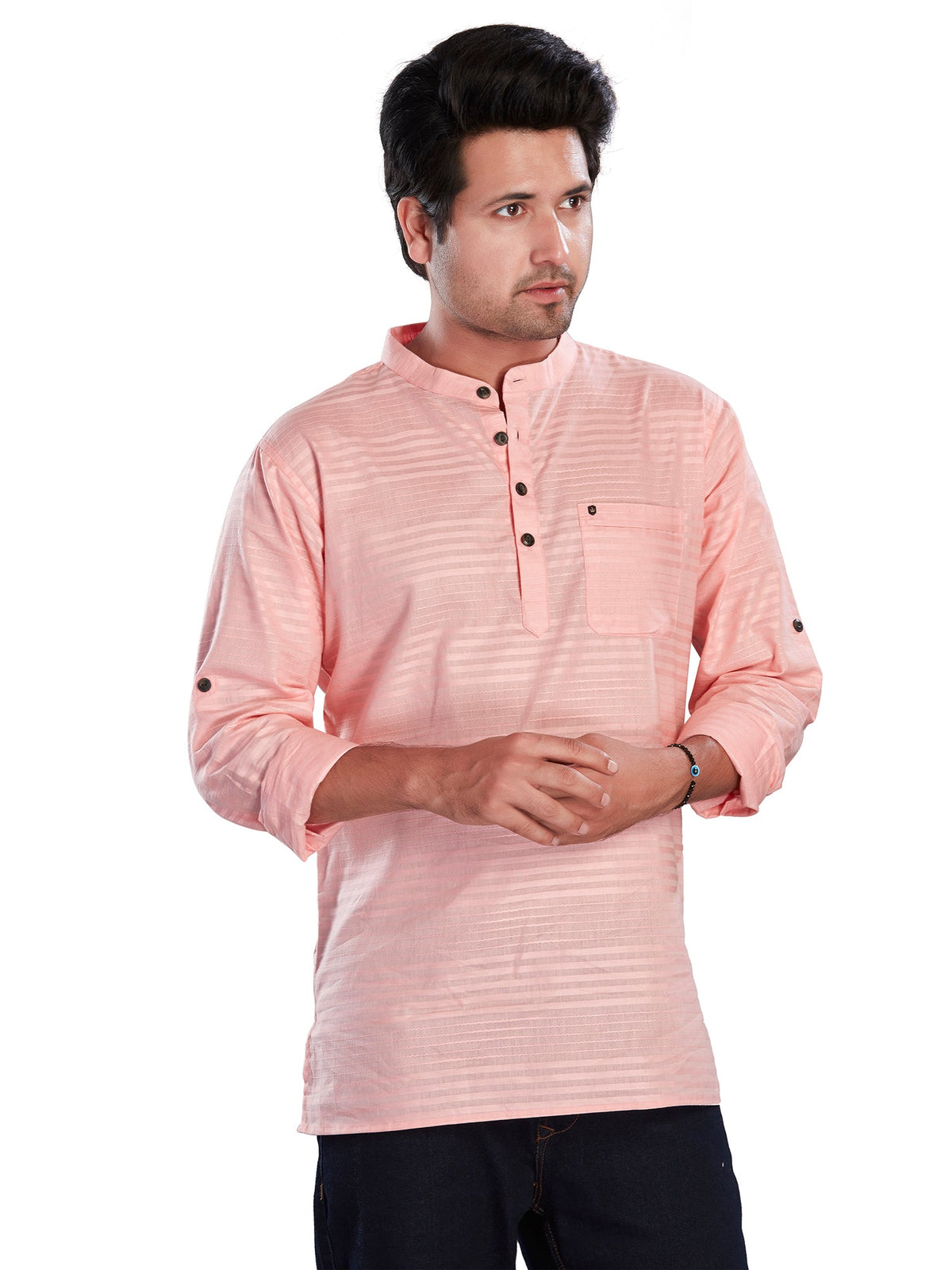 Cotton Short Kurta for Men - Pink | SKSRHSPIN3