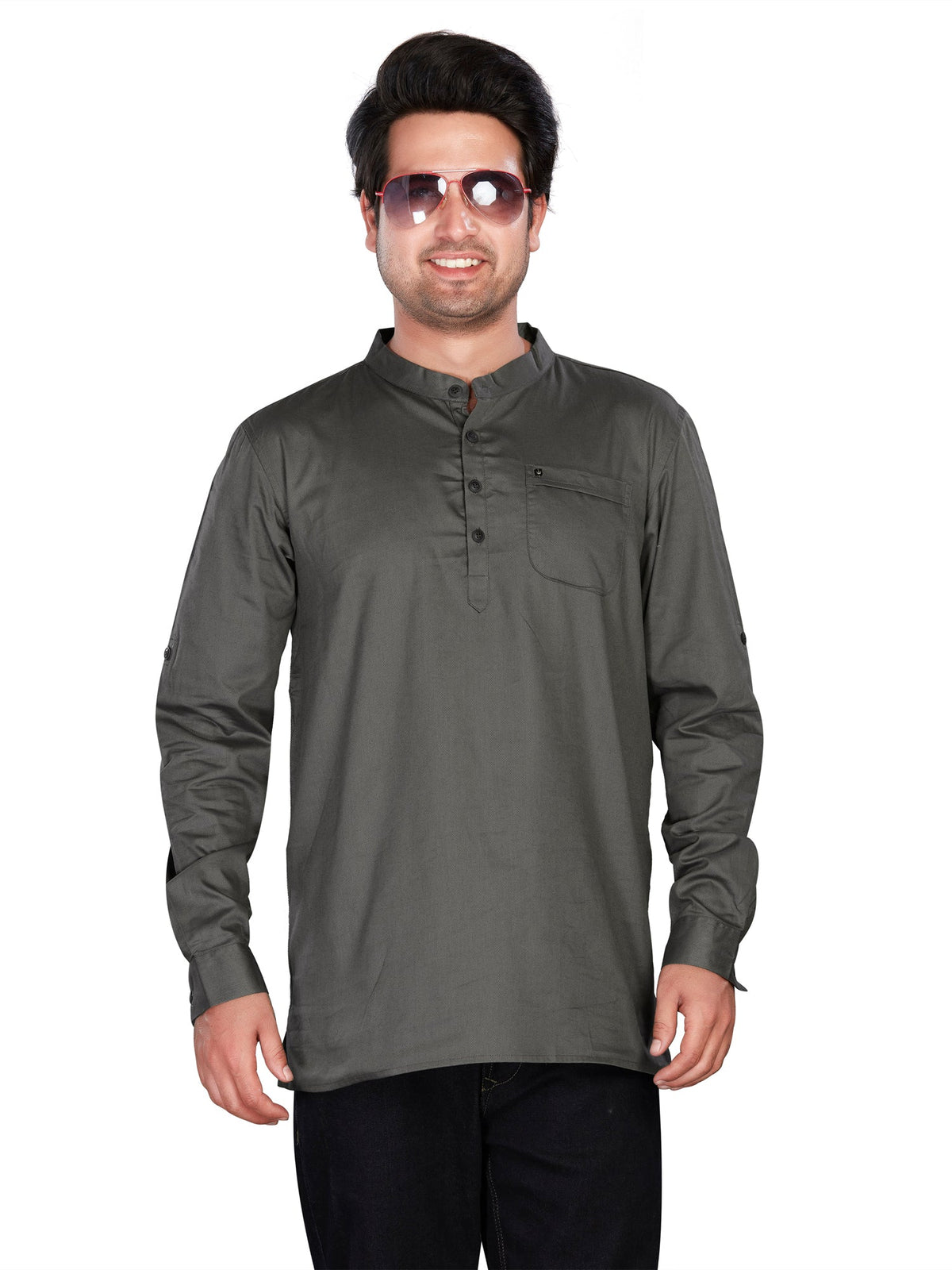 Cotton Short Kurta for Men - Grey | SKREJPGRY3