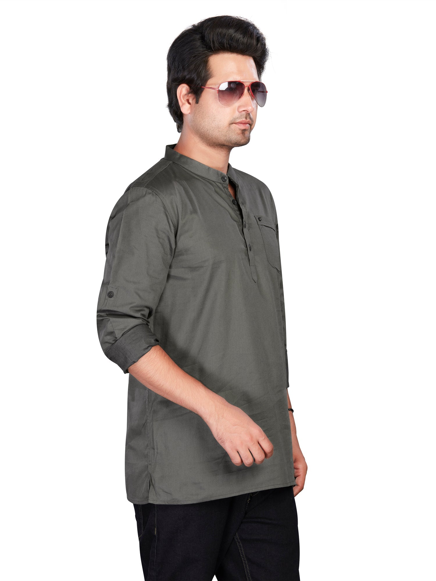 Cotton Short Kurta for Men - Grey | SKREJPGRY3 | DesiQlo
