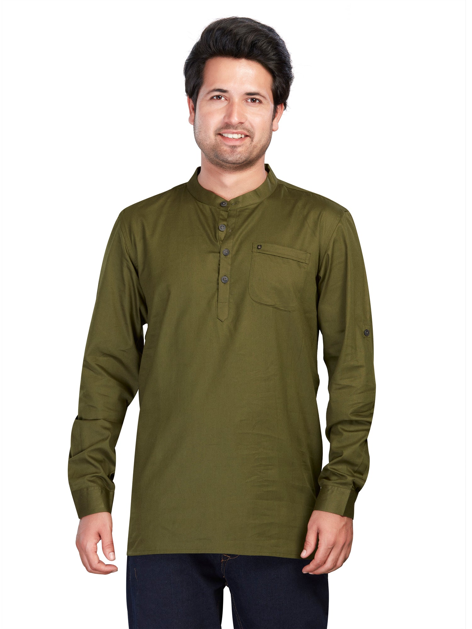 Cotton Short Kurta for Men - Green | SKREJPGRN3 | DesiQlo