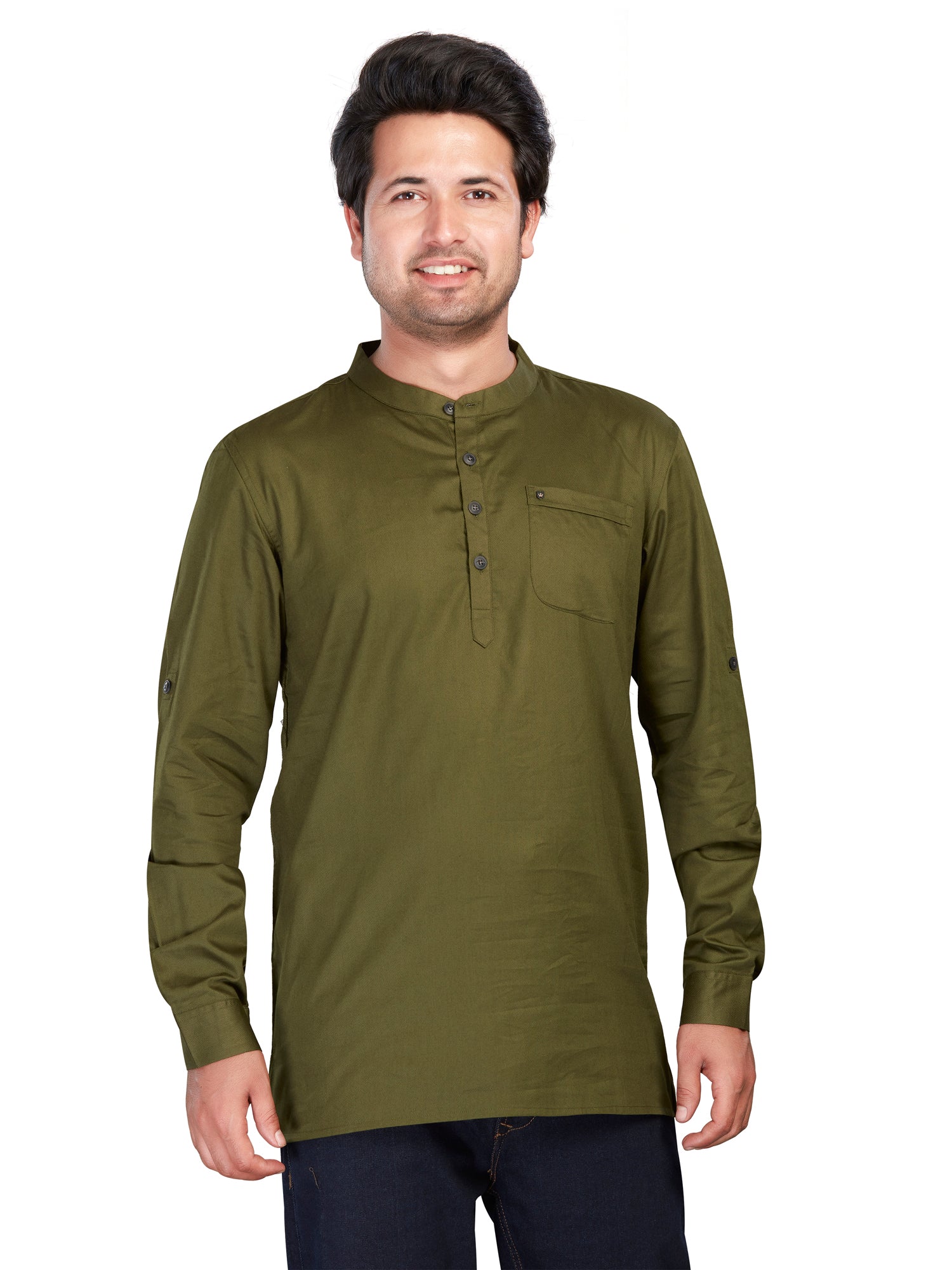 Cotton Short Kurta for Men - Green | SKREJPGRN3 | DesiQlo