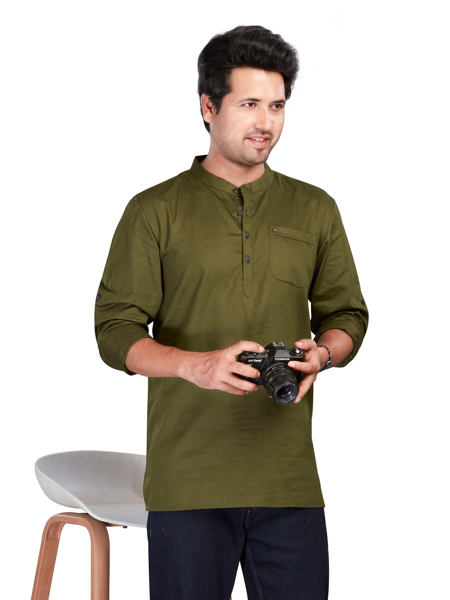 Cotton Short Kurta for Men - Green | SKREJPGRN3 | DesiQlo