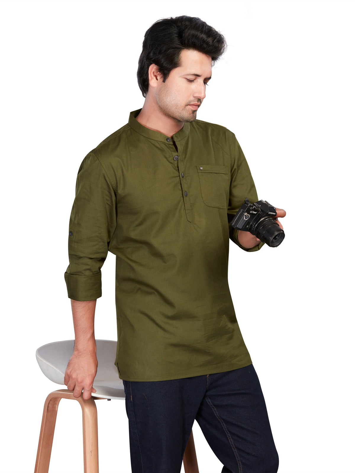 Cotton Short Kurta for Men - Green | SKREJPGRN3