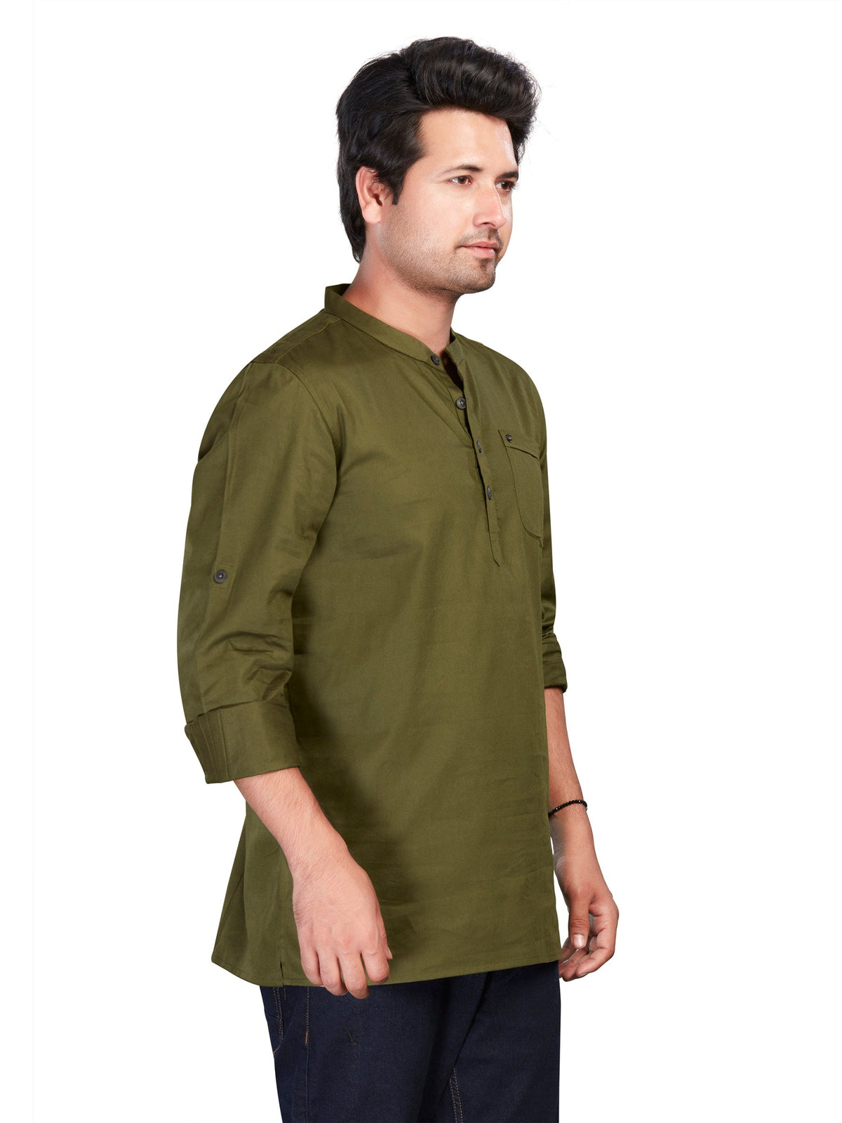 Cotton Short Kurta for Men - Green | SKREJPGRN3